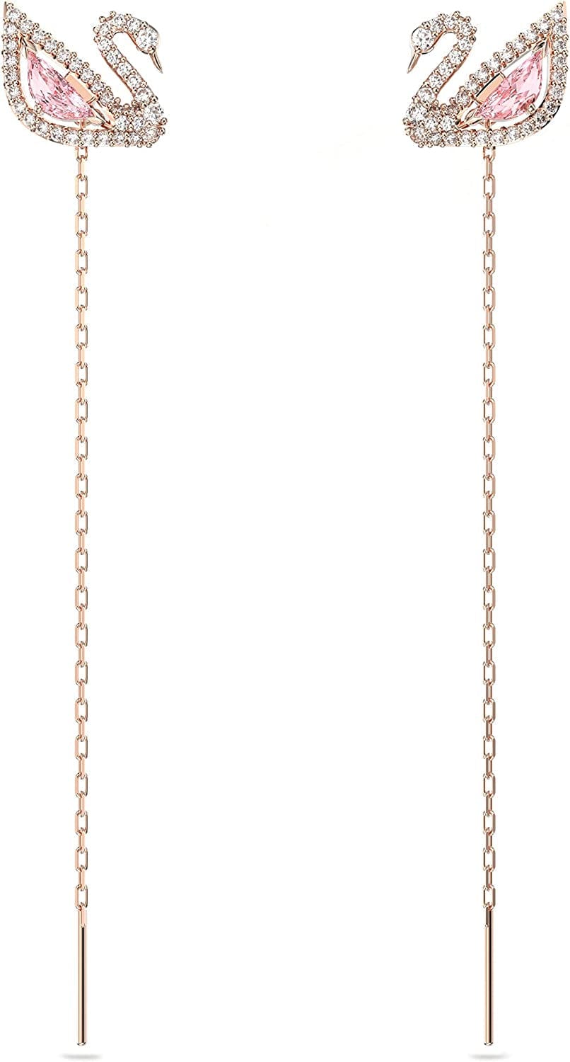 Dazzling Swan Jewelry Collection, Blue Crystals, Pink Crystals, Clear Crystals Pierced Earrings - Rose Gold Tone
