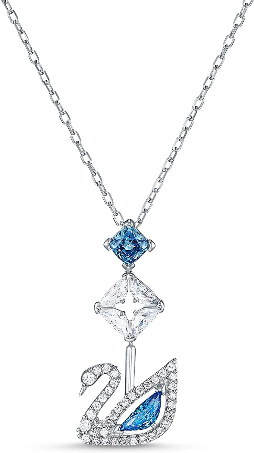 Dazzling Swan Jewelry Collection, Blue Crystals, Pink Crystals, Clear Crystals Swan Pendant Necklace - Blue/Clear Crystals