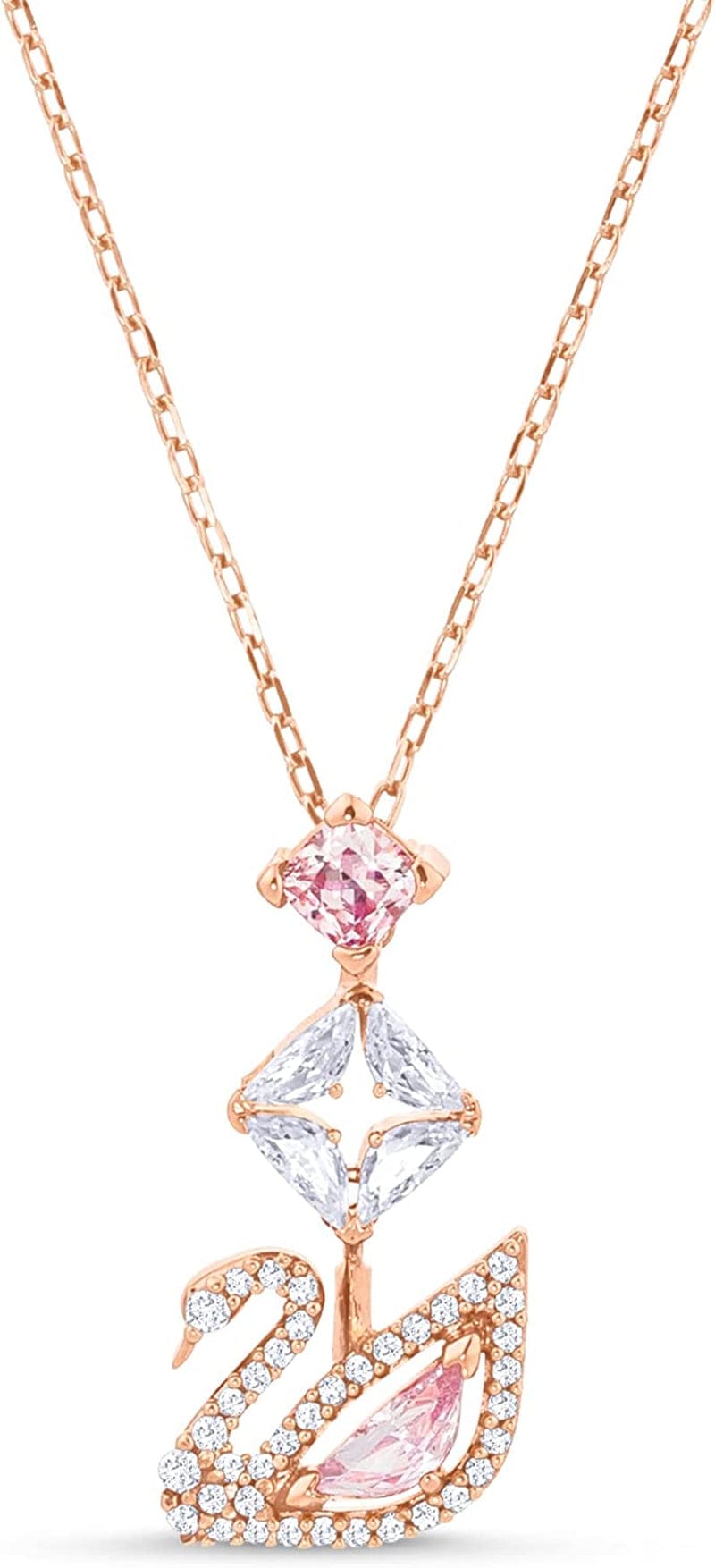 Dazzling Swan Jewelry Collection, Blue Crystals, Pink Crystals, Clear Crystals Swan Pendant Necklace - Pink/Clear Crystals