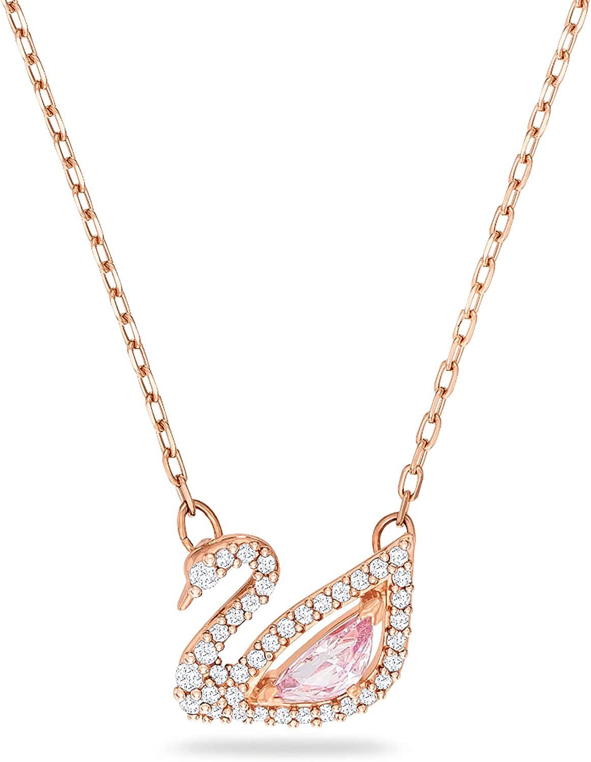 Dazzling Swan Jewelry Collection, Blue Crystals, Pink Crystals, Clear Crystals Pendant Necklace - Rose Gold Tone