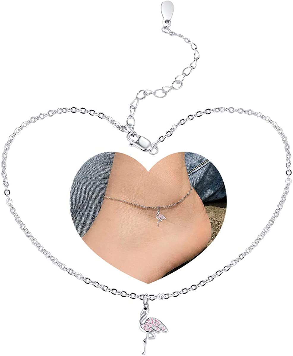 TANGPOET 925 Sterling Silver Anklet Bracelet for Women, Dainty Charm Bracelets Animal Jewelry Birthday Gifts for Mother Daughter Teens Girls Apparel & Accessories > Jewelry > Anklets TANGPOET Flamingo Anklets