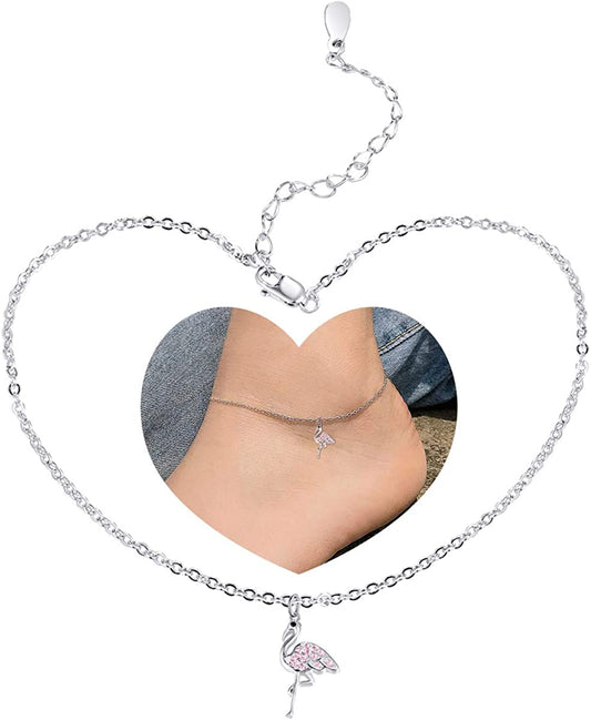 TANGPOET 925 Sterling Silver Anklet Bracelet for Women, Dainty Charm Bracelets Animal Jewelry Birthday Gifts for Mother Daughter Teens Girls Apparel & Accessories > Jewelry > Anklets TANGPOET Flamingo Anklets