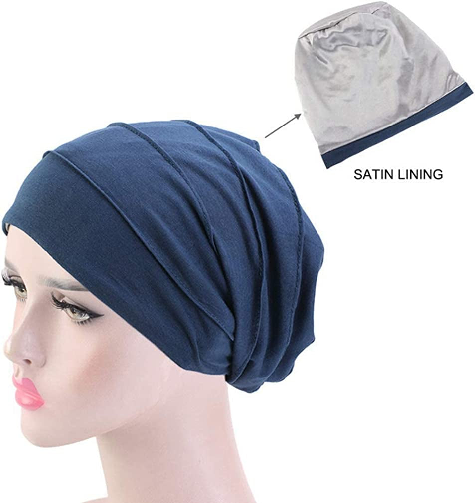 Ever Fairy 3 Colors Chemo Cancer Head Scarf Hat Cap Ethnic Cloth Print Turban Headwear Women Women'S Ruffle Beanie Scarf (Navy+Khaki+Wine) Apparel & Accessories > Clothing Accessories > Headwear Ever Fairy
