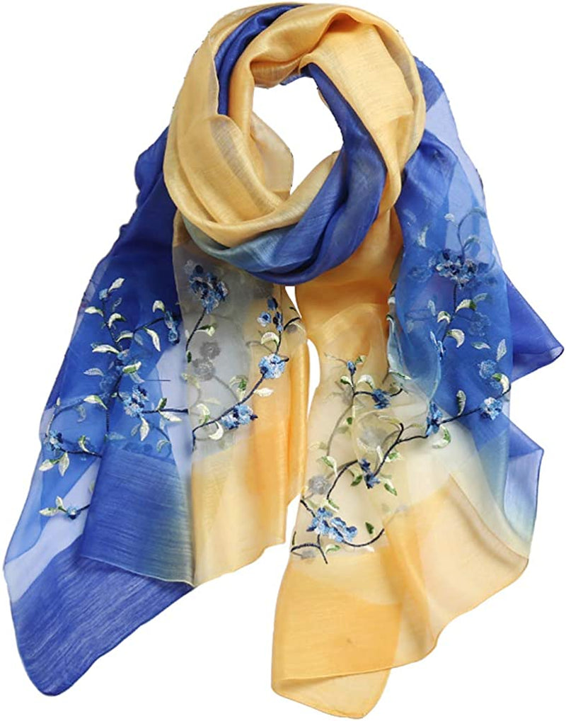 GOFINEE Women Silk&Wool Gradient Embroidered Scarf Headwrap Shawl Apparel & Accessories > Clothing Accessories > Scarves & Shawls GOFINEE Ginger