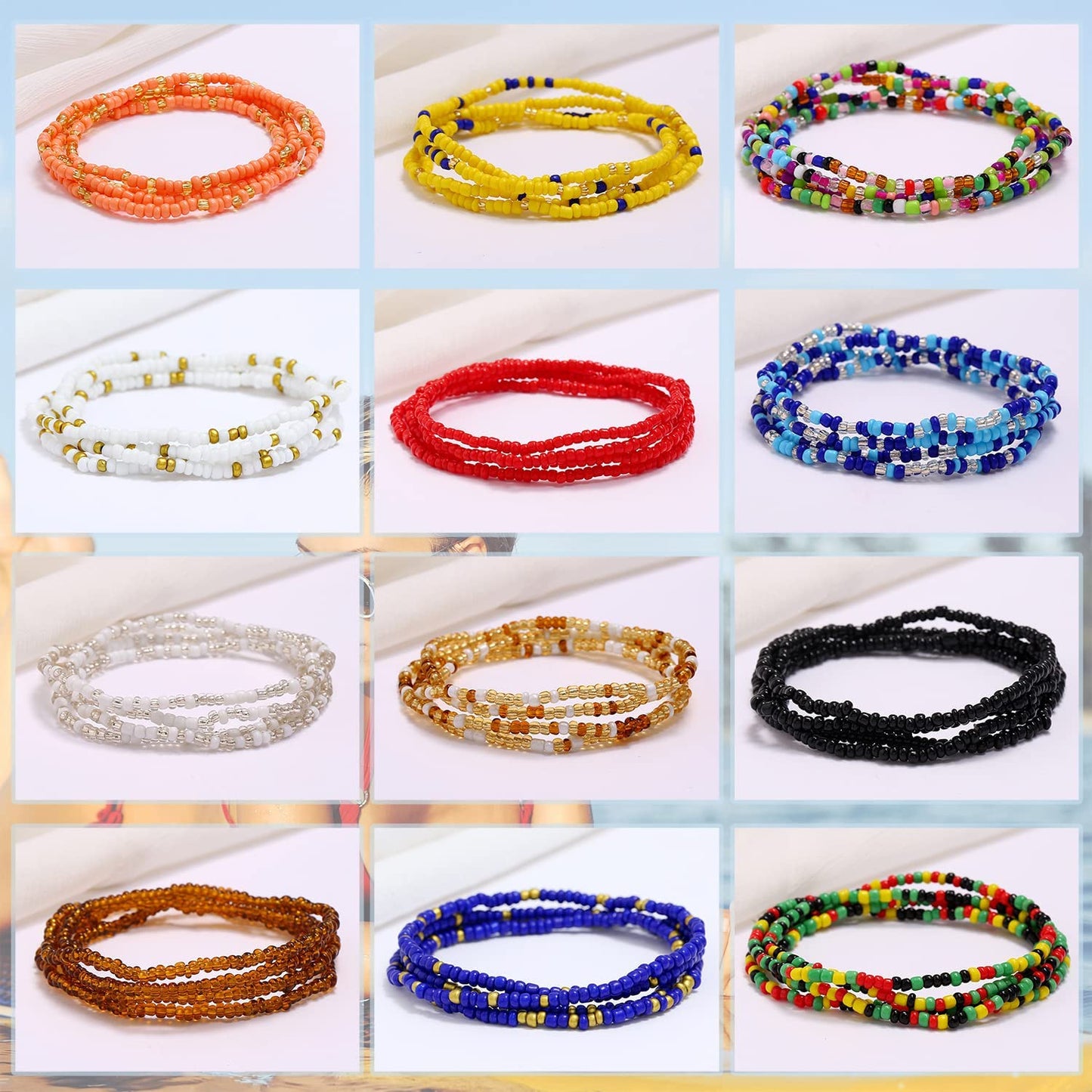 Taouzi Waist Beads for Women Colorful Beaded Body Chain Elastic String Waist Chain Beach Bikini Belly Chains Summer Jewelry for Women Girls Apparel & Accessories > Jewelry > Body Jewelry Taouzi