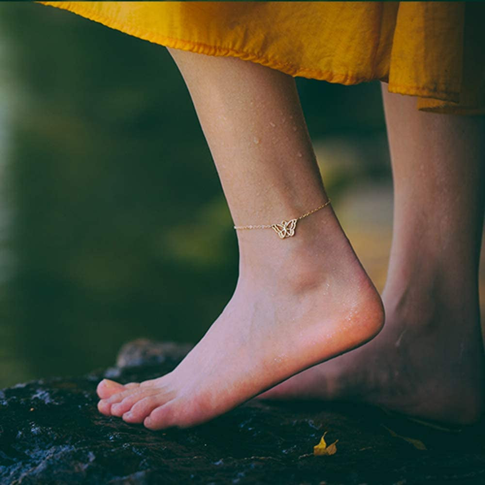 Turandoss Dainty Ankle Bracelets for Women, 14K Gold Filled Handmade Layered Anklet Cute Butterfly Evil Eye Elephant Star Summer Ankle Bracelets for Women Boho Beach Foot Chain Apparel & Accessories > Jewelry > Anklets Turandoss