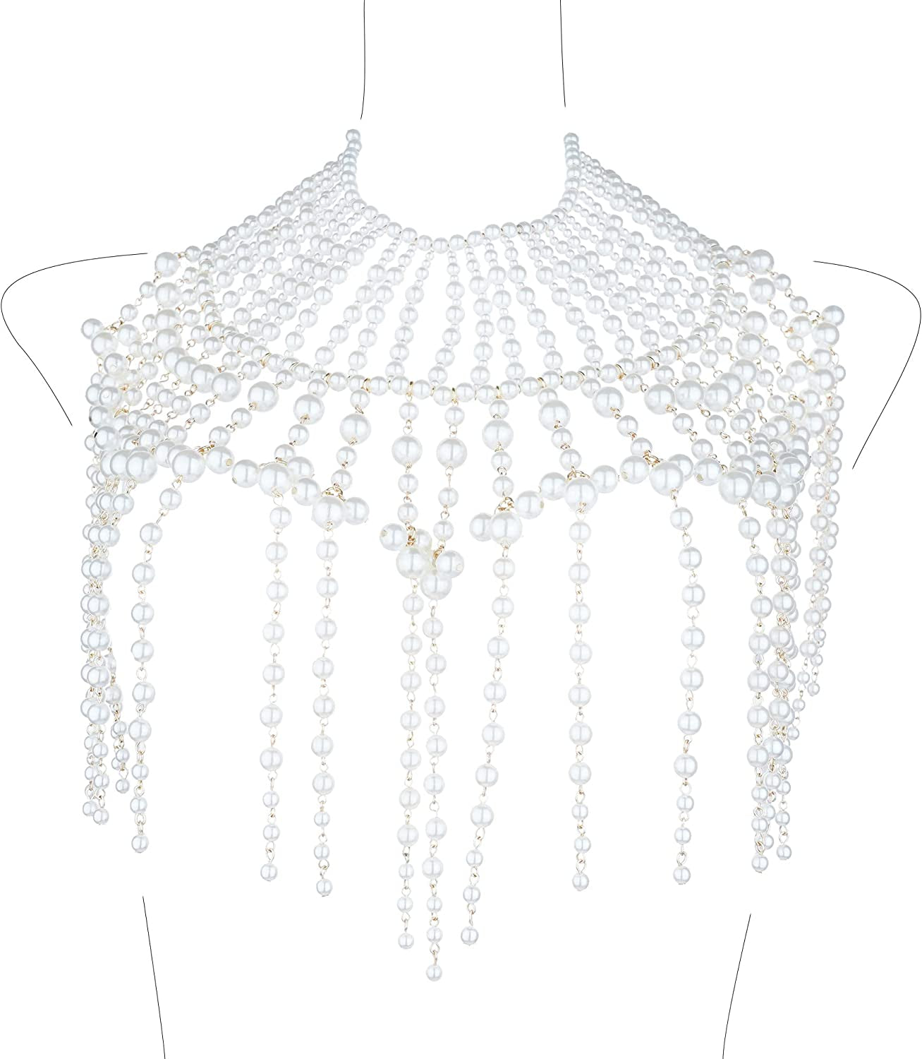 LORYP Pearl Body Chain Necklace for Women - Adjustable Size Pearl Shoulder Chains Fashion Colorfast Pearl Body Chain Jewelry Apparel & Accessories > Jewelry > Body Jewelry LORYP Pearl White-i