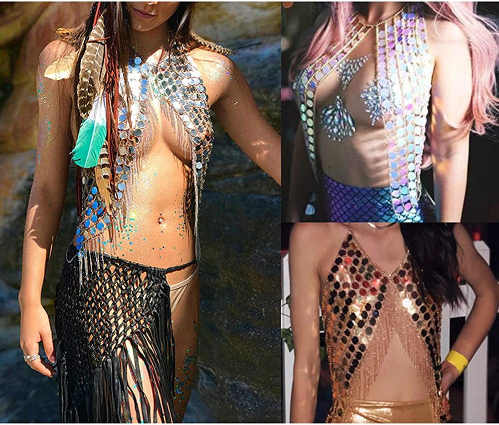 Sinkcangwu Women'S Body Chain Necklace Sexy Bra Jewelry Harness Top for Wedding Halloween Costume Apparel & Accessories > Jewelry > Body Jewelry Sinkcangwu