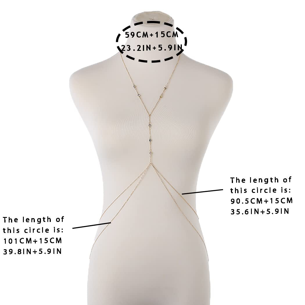 Bounzhi Gold Sexy Body Chain Crossover Thin Bra Bikini Rhinestone Crystal Waist Belly Body Chains Beach Body Necklace Jewelry for Women, Free Size (B-100) Apparel & Accessories > Jewelry > Body Jewelry Bounzhi