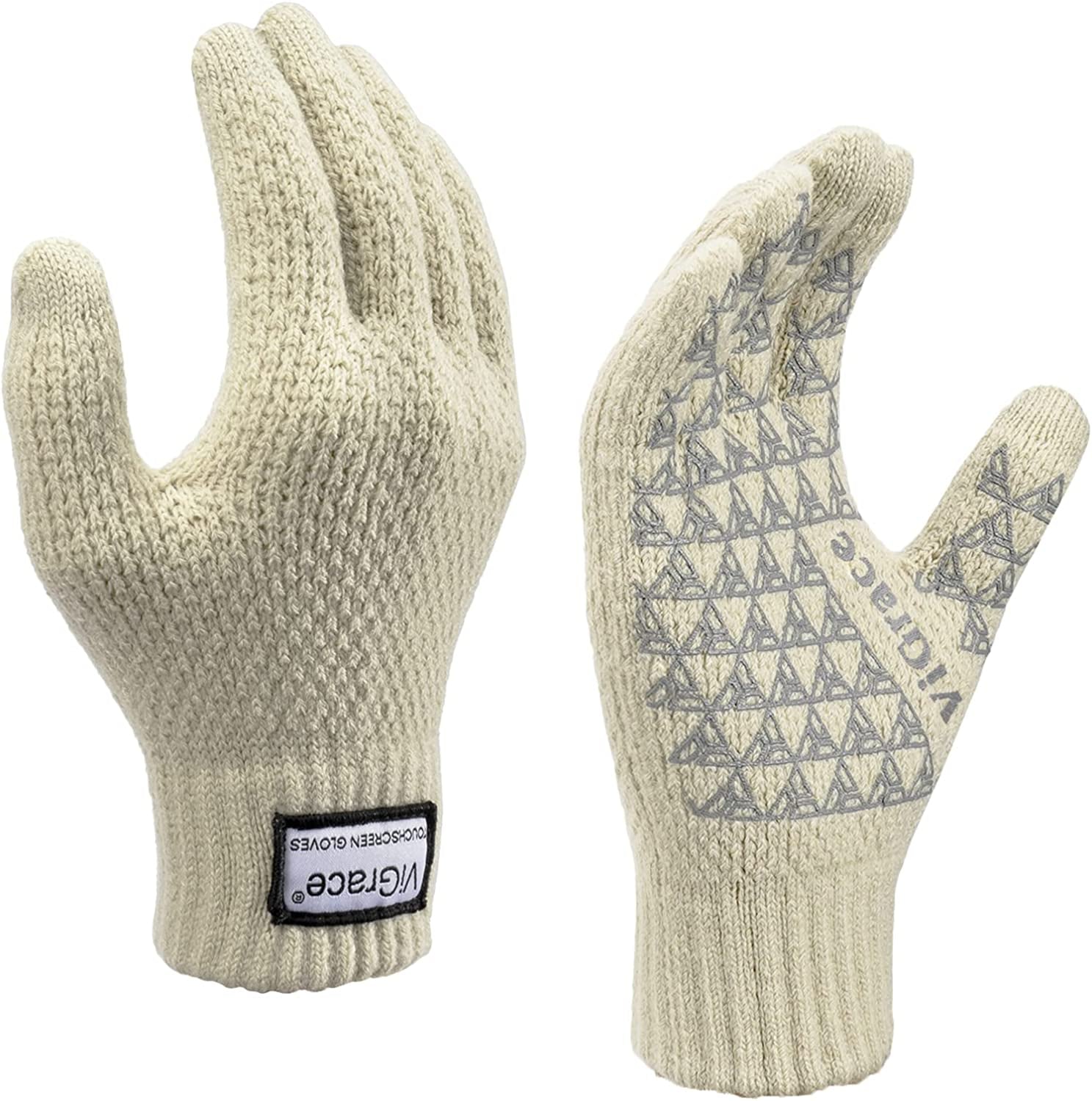 Winter Warm Touchscreen Gloves for Men and Women Touch Screen Fleece Lined Knit Anti-Slip Wool Glove Apparel & Accessories > Clothing Accessories > Gloves & Mittens ViGrace Beige X-Large
