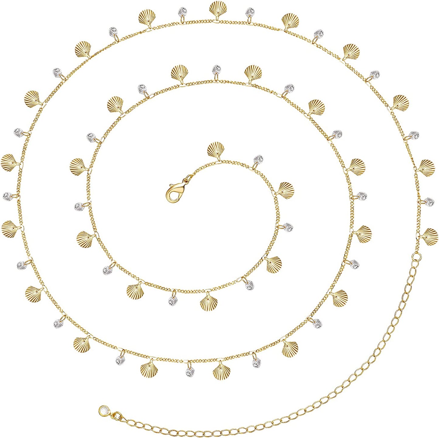 Kissyan Bikini Body Chains for Women, 14K Gold Adjustable Sexy Waist Chain Summer Beach Colorful Cuban Link Pearl Evil Eyes Belly Chain Handmade Jewelry Apparel & Accessories > Jewelry > Body Jewelry KissYan Gold-shell&cz
