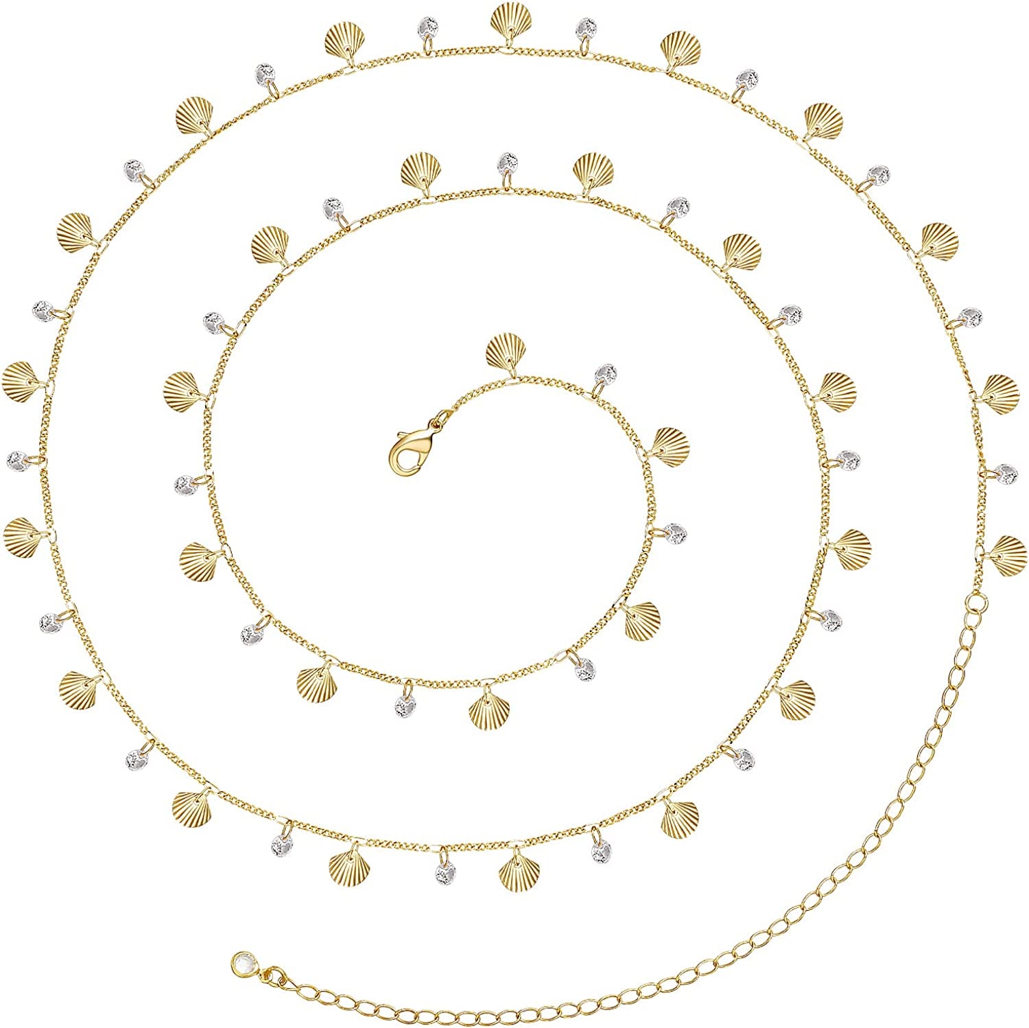 Kissyan Bikini Body Chains for Women, 14K Gold Adjustable Sexy Waist Chain Summer Beach Colorful Cuban Link Pearl Evil Eyes Belly Chain Handmade Jewelry Apparel & Accessories > Jewelry > Body Jewelry KissYan Gold-shell&cz