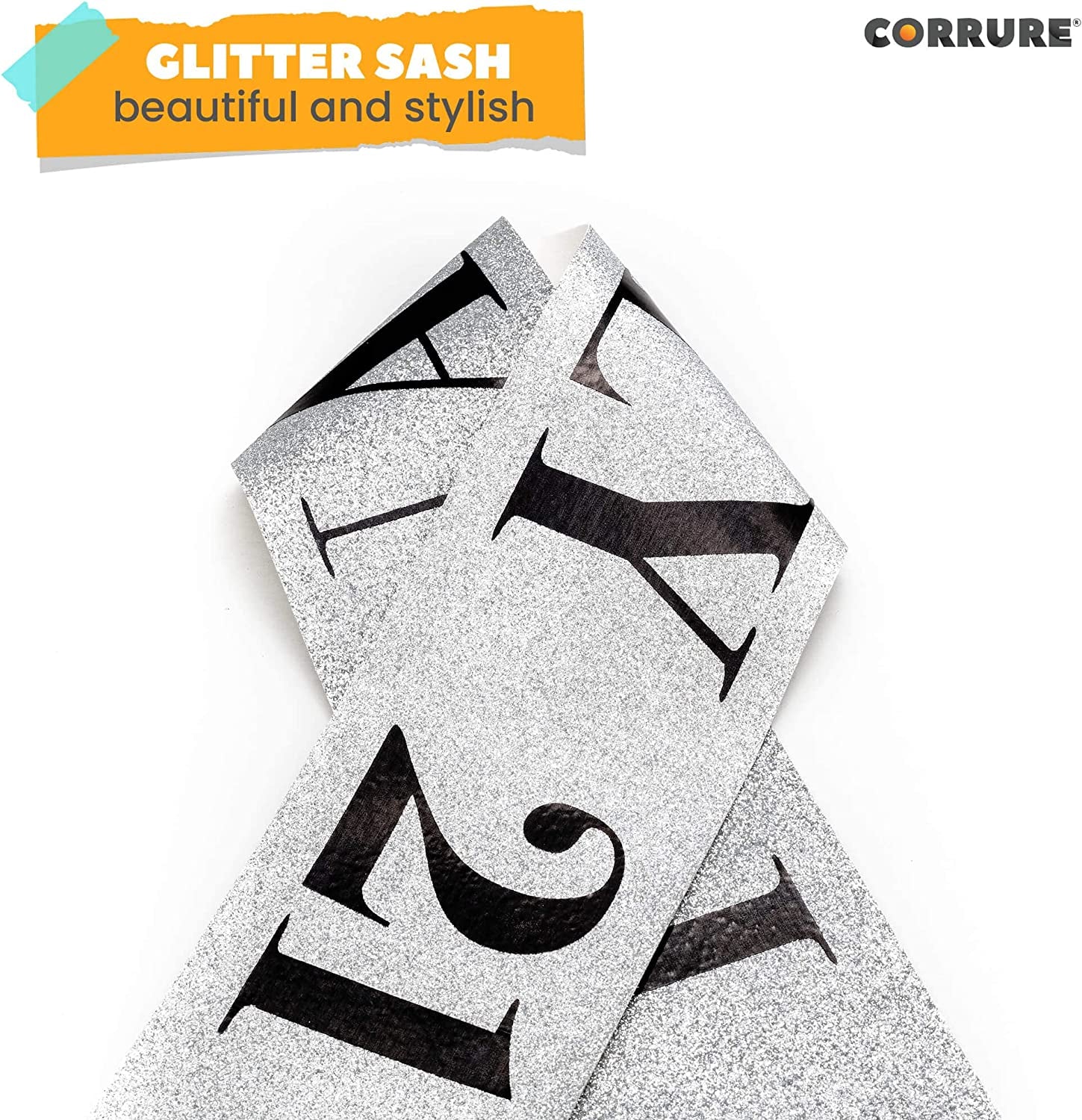 CORRURE 'Finally 21' Birthday Sash with Glitter - Silver Sash with Black Foil 21St Birthday Sash for Men and Women - Ideal Twenty One Sash Party Favors Supplies and Decorations for Your 21 Bday Party Apparel & Accessories > Clothing Accessories > Sashes CORRURE