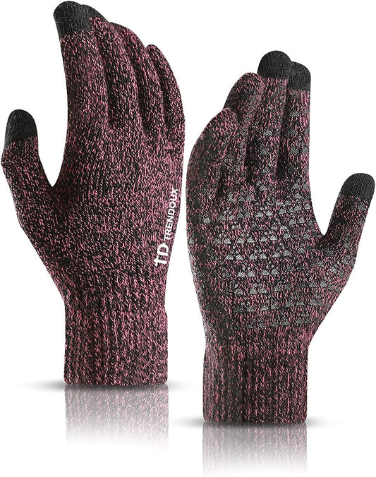 TRENDOUX Winter Gloves for Men Women - Upgraded Touch Screen Anti-Slip Silicone Gel - Elastic Cuff - Thermal Soft Knit Lining Apparel & Accessories > Clothing Accessories > Gloves & Mittens TRENDOUX Rose Medium