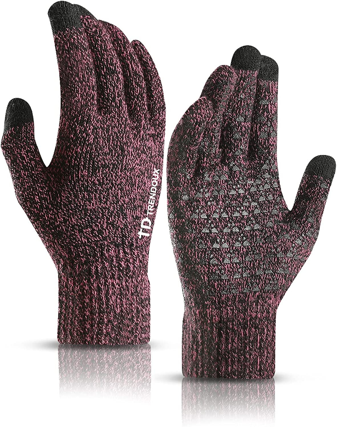 TRENDOUX Winter Gloves for Men Women - Upgraded Touch Screen Anti-Slip Silicone Gel - Elastic Cuff - Thermal Soft Knit Lining Apparel & Accessories > Clothing Accessories > Gloves & Mittens TRENDOUX Rose Medium