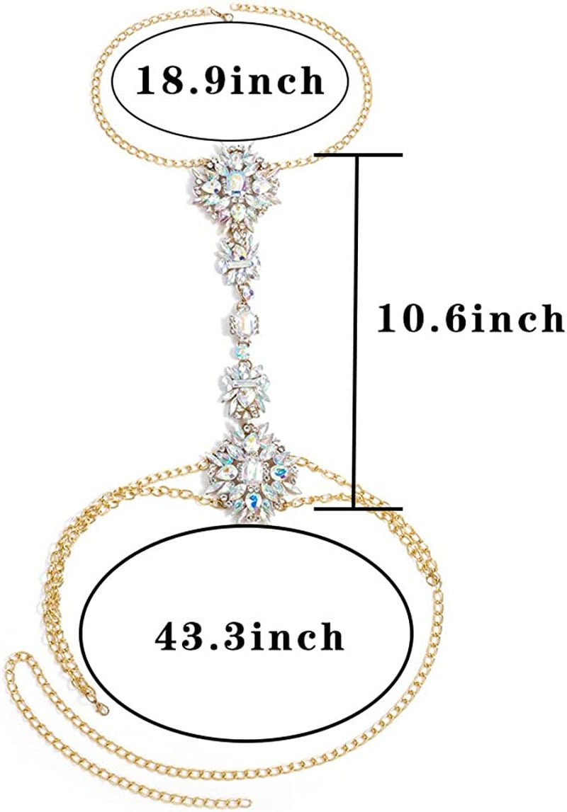 ELABEST Boho Rhinestone Statement Chest Chain Crystal Necklace Body Chain Summer Beach Body Jewelry Accessories for Women and Girls Apparel & Accessories > Jewelry > Body Jewelry ELABEST