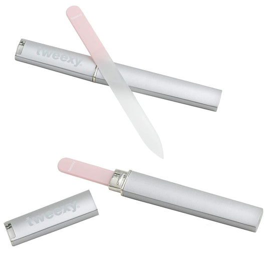 Tweexy Genuine Czech Crystal Glass Nail File (2 Pack) with Protective Case and Vinyl Sleeve, Manicure and Pedicure Tool, Nail Care Accessories (Light Pink) Health & Beauty > Personal Care > Cosmetics > Cosmetic Tools > Nail Tools tweexy