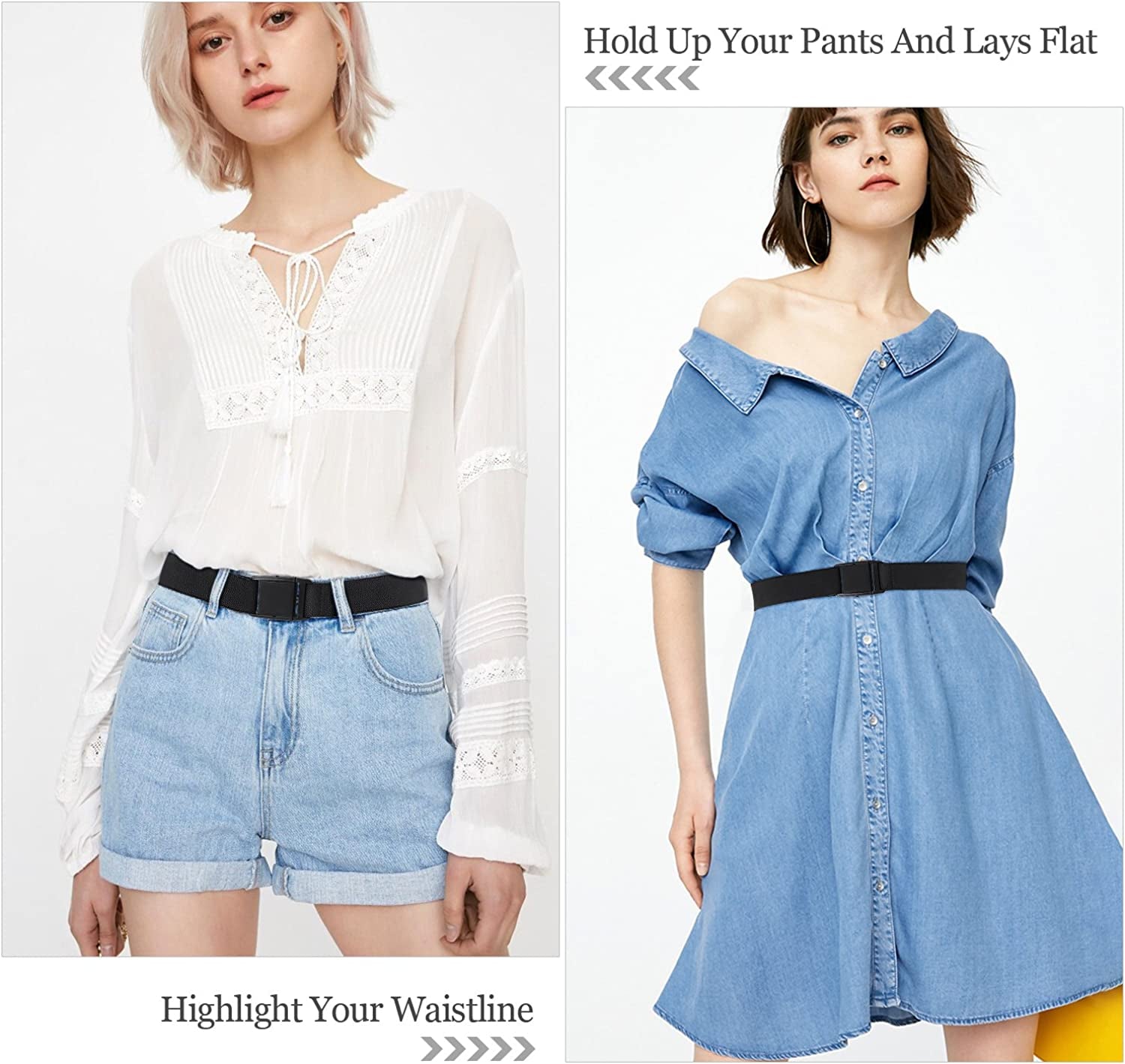 No Show Women Stretch Belt Invisible Elastic Web Strap Belt with Flat Buckle for Jeans Pants Dresses Apparel & Accessories > Clothing Accessories > Belts KYLIE MAX