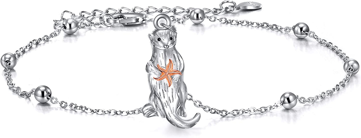 ONEFINITY Beads Anklet Sterling Silver Dragonfly/Sunflower/Sloth/Otter/Butterfly Ankle Bracelets Jewelry for Women Girls Gifts Apparel & Accessories > Jewelry > Anklets ONEFINITY otter beads anklet