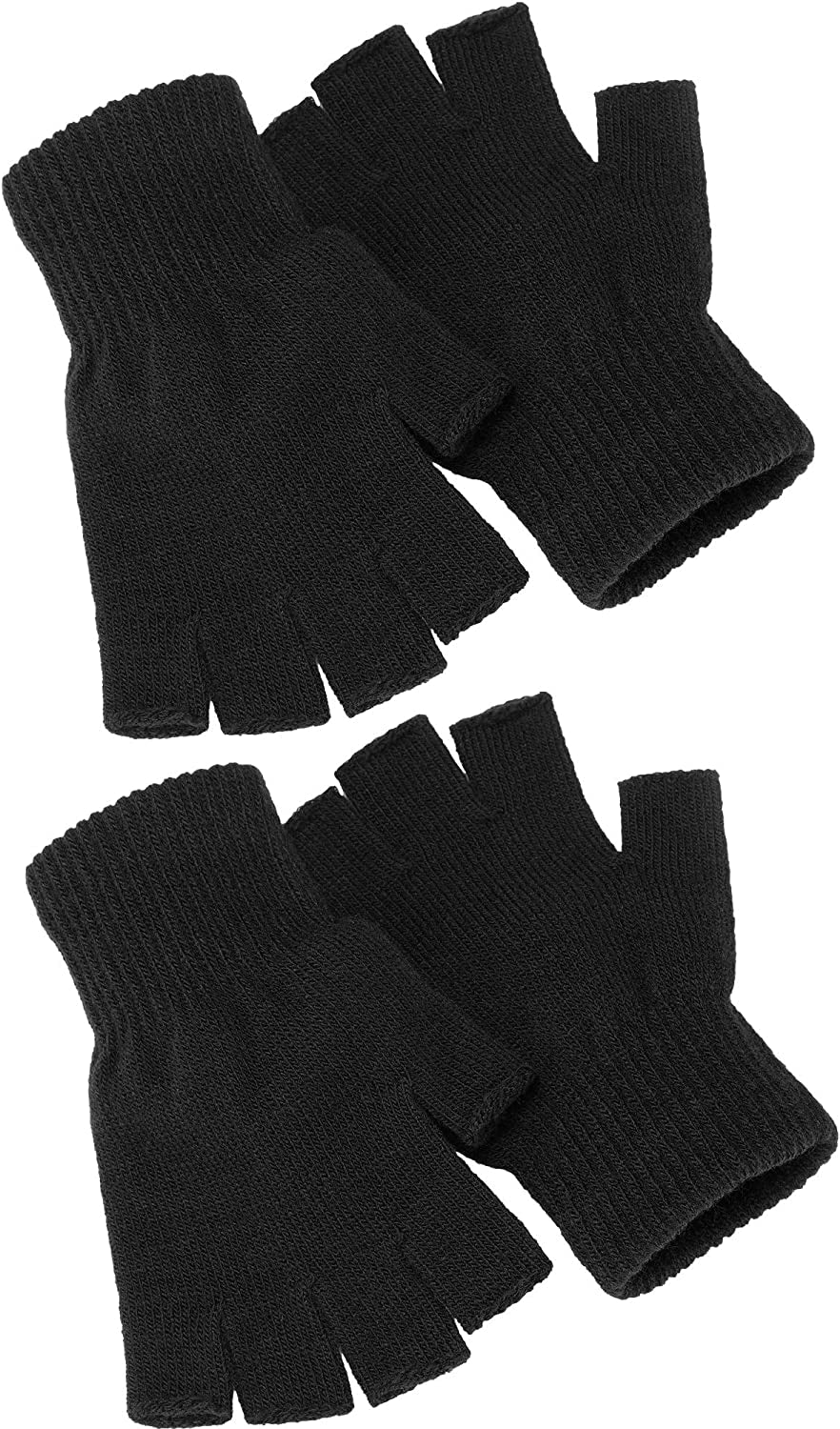 Satinior 2 Pair Unisex Half Finger Gloves Winter Stretchy Knit Fingerless Gloves in Common Size Apparel & Accessories > Clothing Accessories > Gloves & Mittens SATINIOR Black