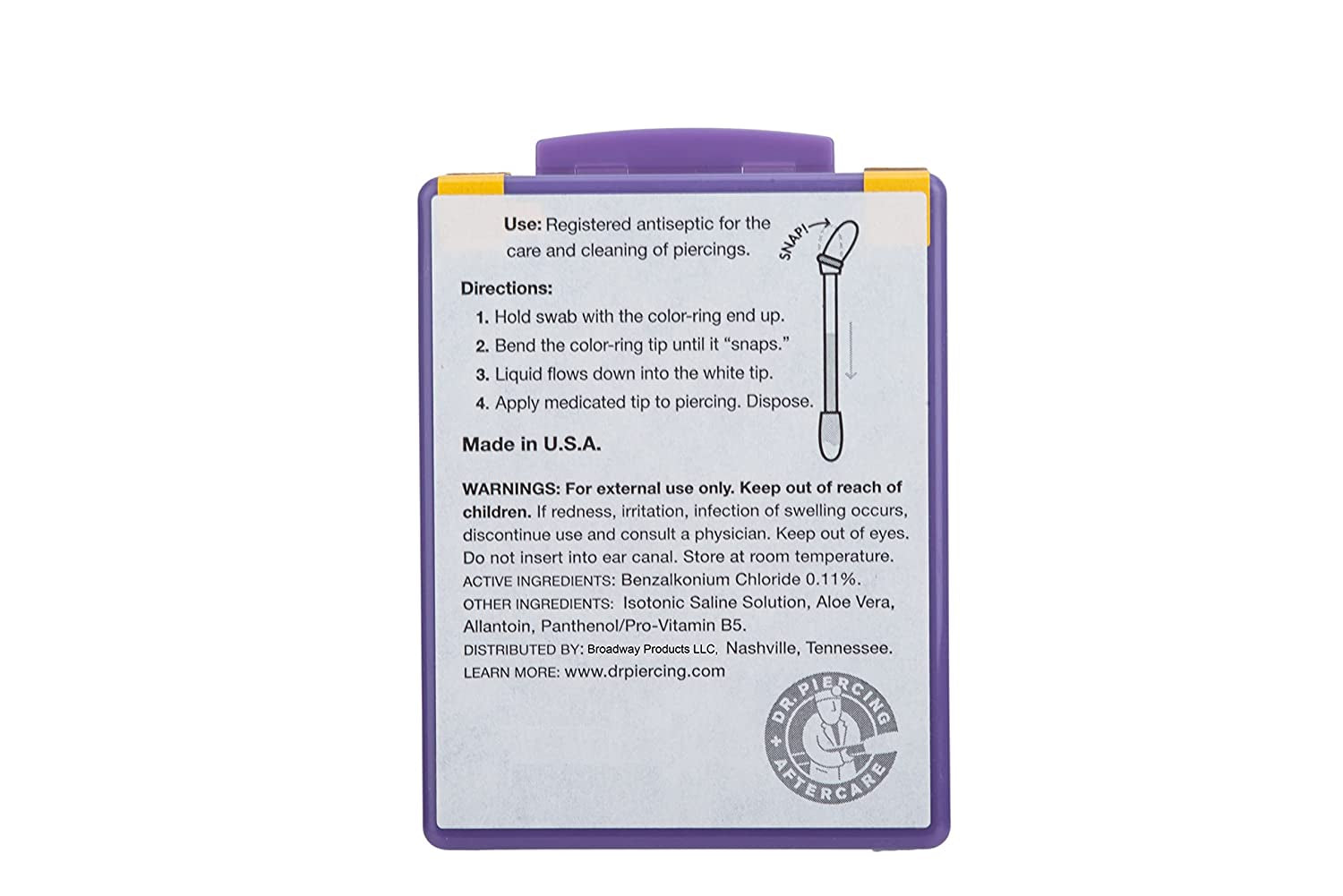 Dr. Piercing Aftercare Medicated Swabs Treat Ear, Nose, Belly, and Body Piercings - Gentle Saline Solution for Piercings - Cleaning Swab Helps Soothe & Hydrate Recovering Skin - 36 Swabs (1-Pack) Apparel & Accessories > Jewelry > Body Jewelry Dr. Piercing's Aftercare