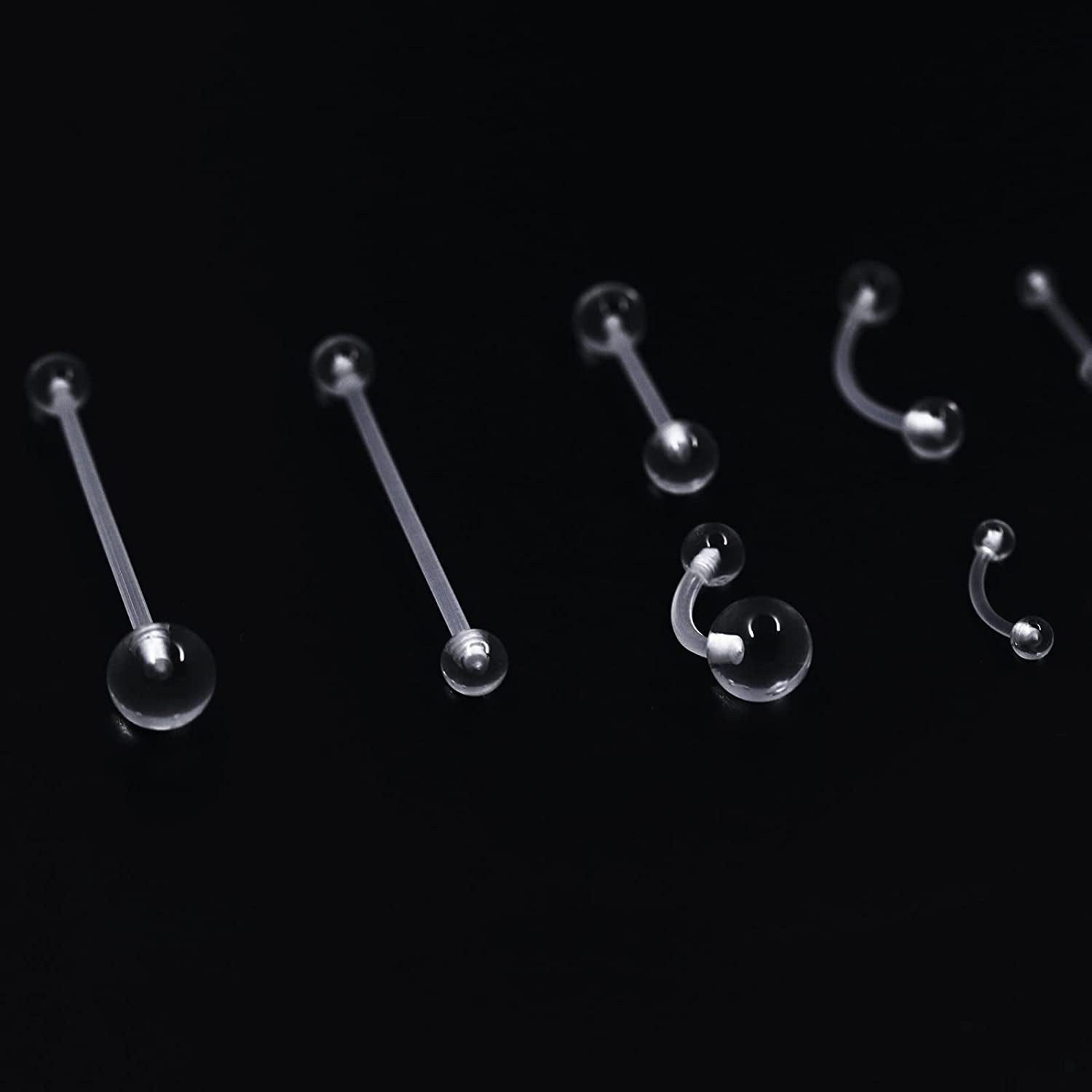 Piercingart 36Pcs Clear Piercing Retainers Bioflex Nose Tongue Nipple Belly Rings Eyebrow Lip Nose Studs Cartilage Tragus Earring Retainer Industrial Bar Plastic Piercing Jewelry for Surgery Apparel & Accessories > Jewelry > Body Jewelry PiercingArt