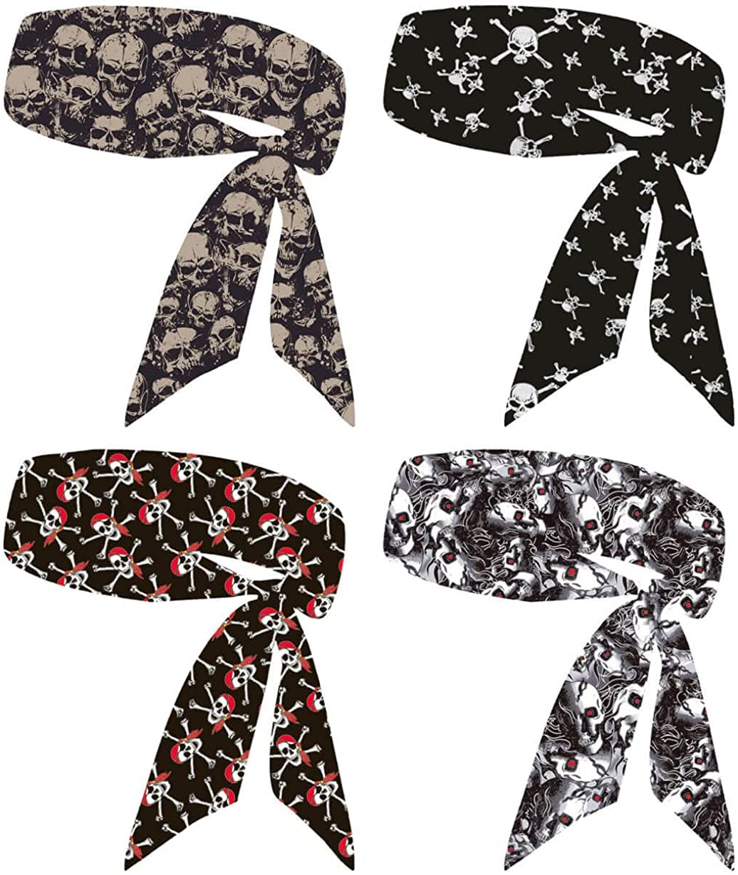 Sweat Wicking Head Tie, Tie Back Headband, Tie up Hair Band for Men Women Kids Girls Boys, Athletic Ninja Sweatband Head Wraps, Pirates Bandana Headwrap for Tennis, Workout Apparel & Accessories > Clothing Accessories > Bandanas & Headties JHYWELL Skull Designs