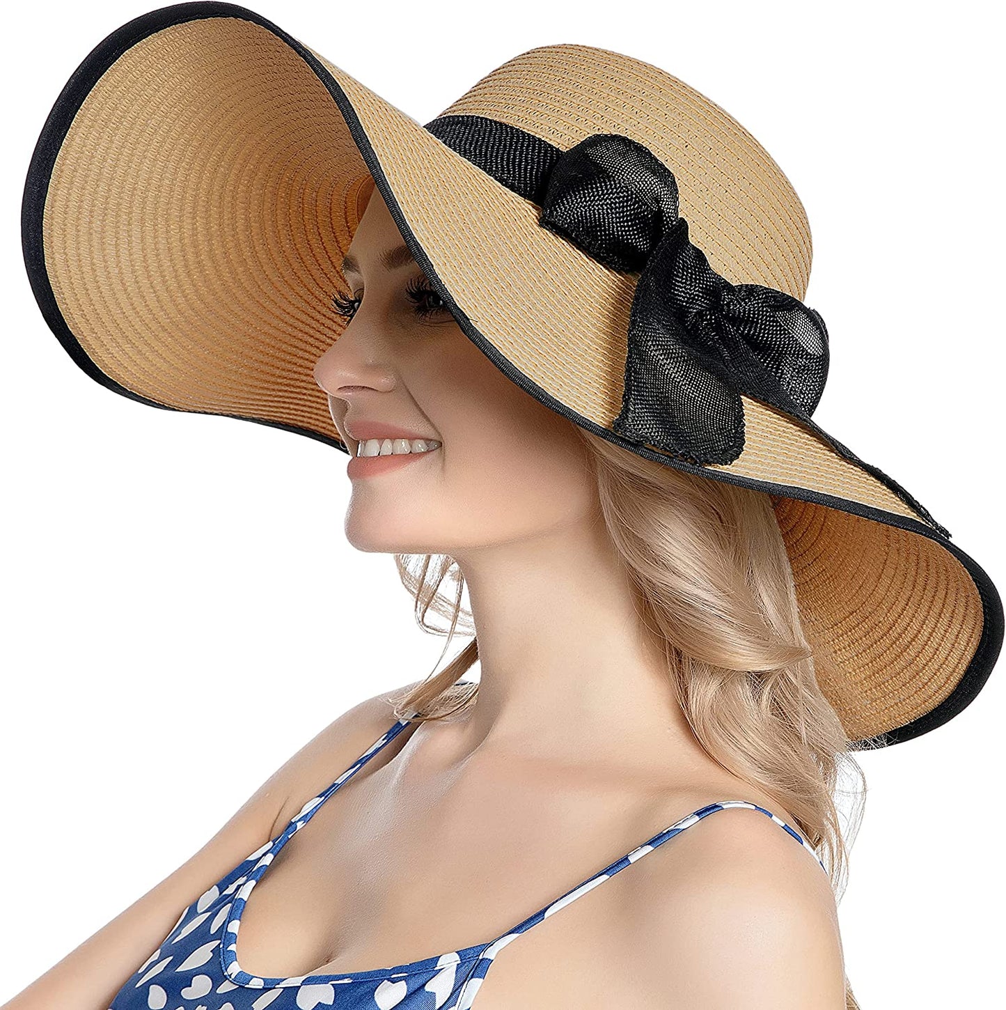 Muryobao Womens Sun Straw Hat Wide Brim UV UPF 50 Summer Hat Foldable Roll up Floppy Beach Cap for Women Apparel & Accessories > Clothing Accessories > Hats Muryobao B-khaki