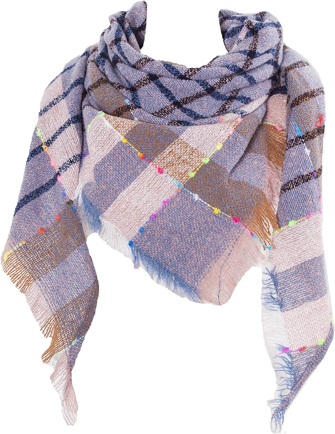 Wander Agio Womens Winter Scarfs Warm Scarf Half Shawls Triangle Scarves Stripe Plaid Apparel & Accessories > Clothing Accessories > Scarves & Shawls Wander Agio Light Blue 12