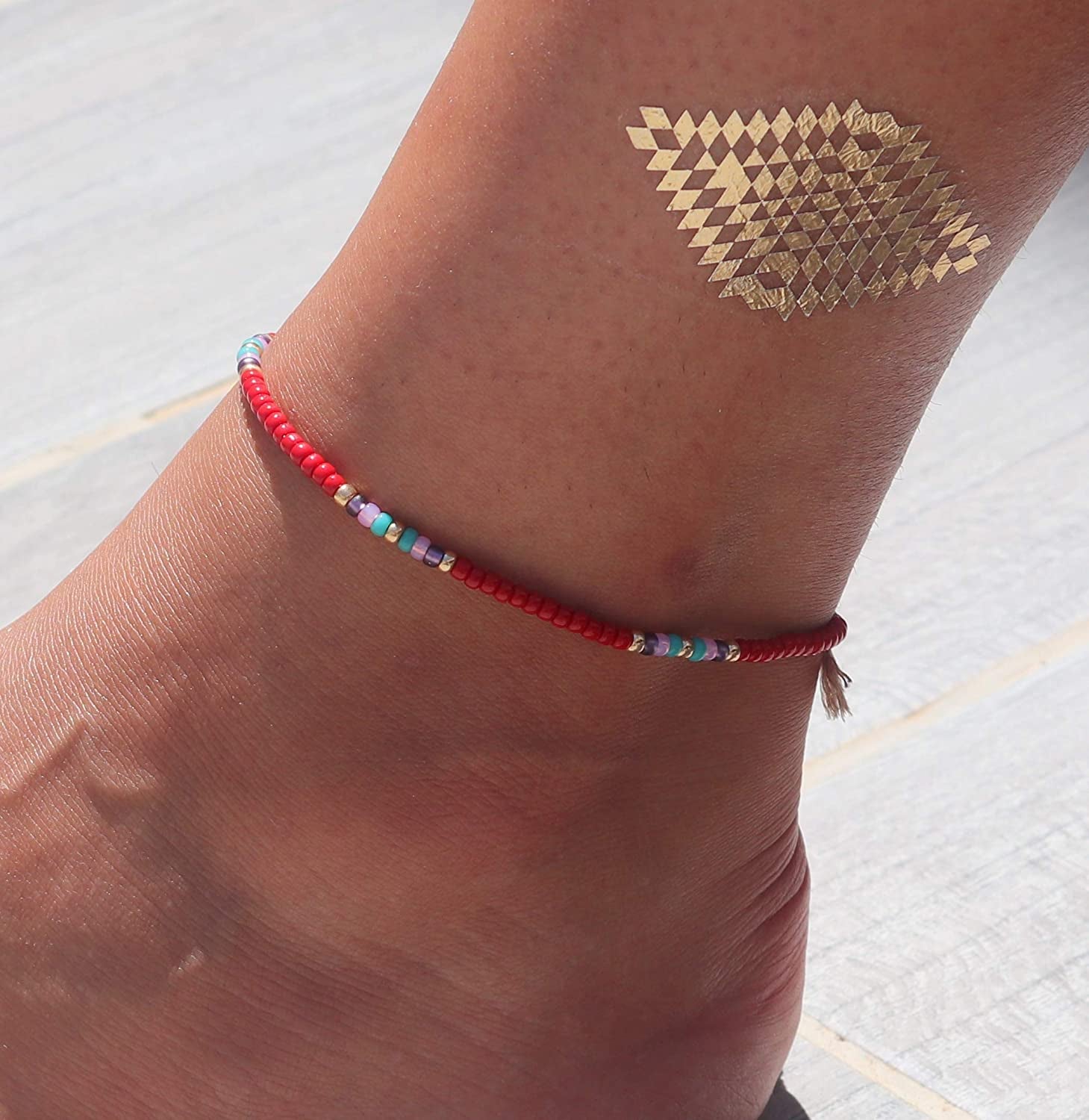 Beaded Anklet for Women, Boho Bohemian Native American Hippie Style, Unique Colorful Waterproof Beach Anklet, Handmade by Tribes Apparel & Accessories > Jewelry > Anklets Tribes by Sara K