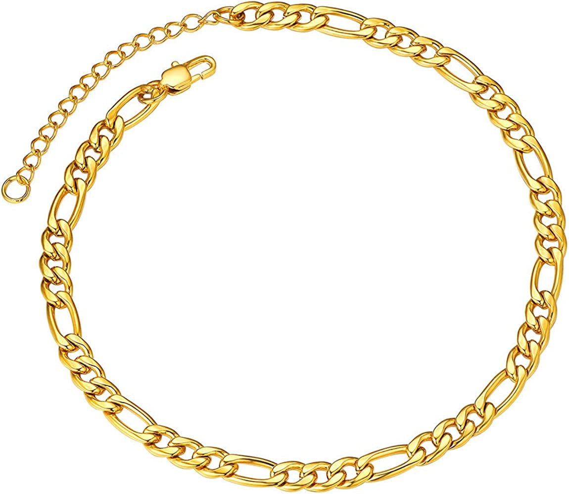 Chainspro Resizable Anklet Chain for Women Men, Figaro/Wheat/Twist Rope/Cuban Foot Bracelet-Strong with Good Clasp-18K Gold Plated(Send Gift Box) Apparel & Accessories > Jewelry > Anklets ChainsPro 03:figaro-5mm-gold plated
