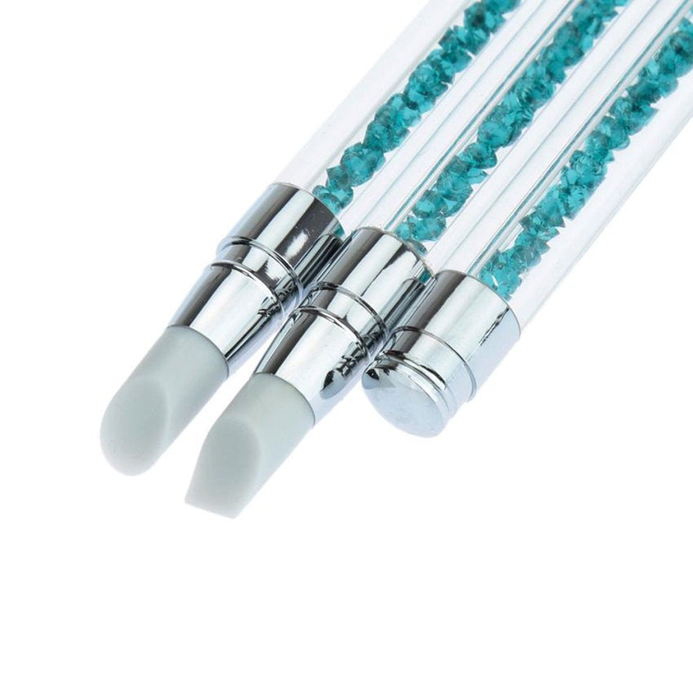 WOKOTO 3 Pcs Set 2 Ways Silicone Nail Art Acrylic Pen Brushes Set Blue Rhinestones Design Sculpture Carving Brush for 3D Effect Shaping Drawing Dotting Tools Health & Beauty > Personal Care > Cosmetics > Cosmetic Tools > Nail Tools WOKOTO