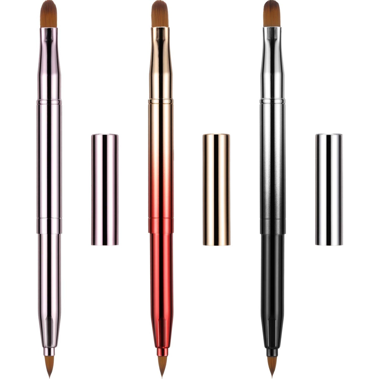 Dual End Lip Brush Concealer Brushes 3 Pieces Retractable Lipstick Eyeshadow Foundation Makeup Brush Tool Applicators Set (Gold, Purple, Bright Pink) Health & Beauty > Personal Care > Cosmetics > Cosmetic Tools > Makeup Tools TOODOO Gradient Black, Gradient Red, Bright Pink