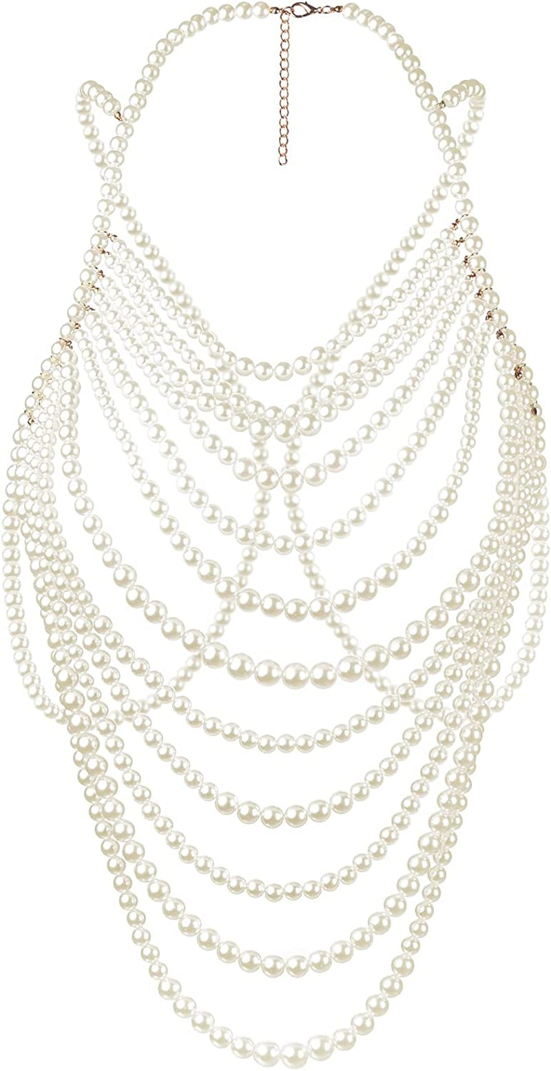 BELLULULU Women'S Pearl Body Chain Bra Sexy Bikini Body Chain-Shoulder Necklace Paris Fashion Body Chain Jewelry Show Apparel & Accessories > Jewelry > Body Jewelry BELLALULU Pearl-D