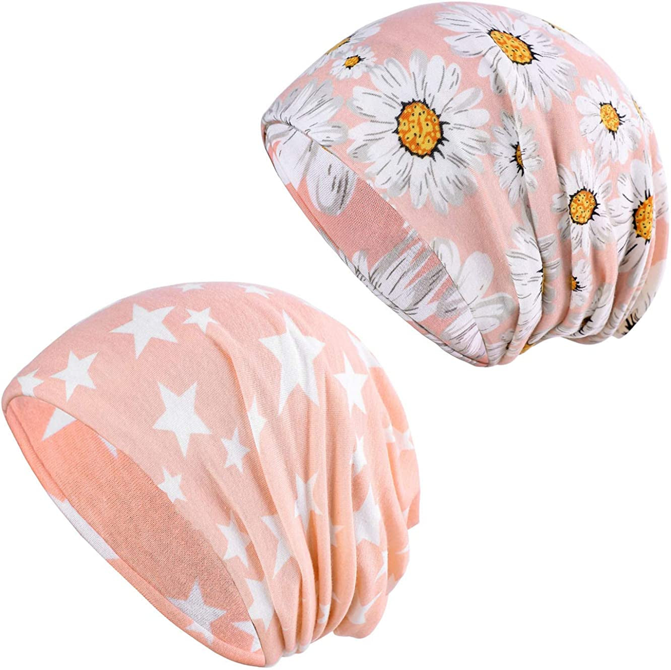 HONENNA Printed Turban Headband Chemo Cap Soft Sleep Beanie Apparel & Accessories > Clothing Accessories > Headwear HONENNA (1pc Star + 1pc Chrysanthemum) / Pack