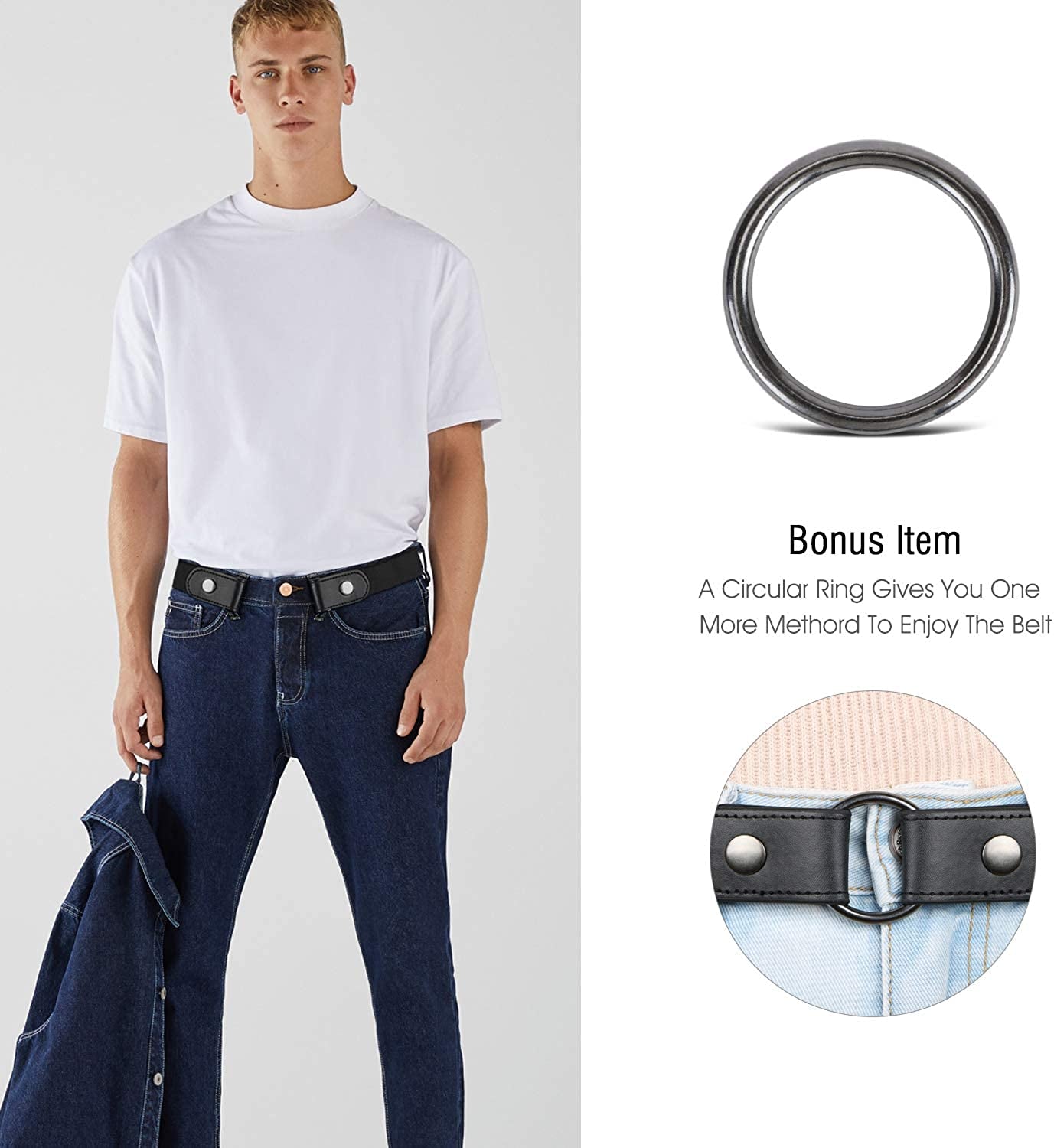 No Buckle Stretch No Show Belt for Men 1.38 Inches Wide, Buckless Invisible Elastic Belt for Jeans Pants by WHIPPY Apparel & Accessories > Clothing Accessories > Belts WHIPPY