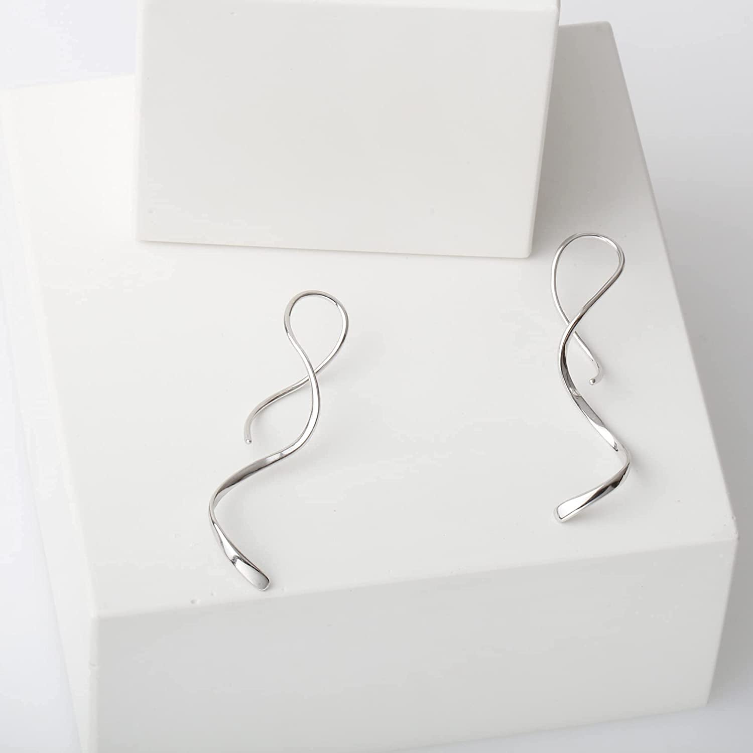 Spiral Threader Earrings 925 Sterling Silver Handmade Twisted Curved Pull through Earrings Apparel & Accessories > Jewelry > Earrings Kakikaki