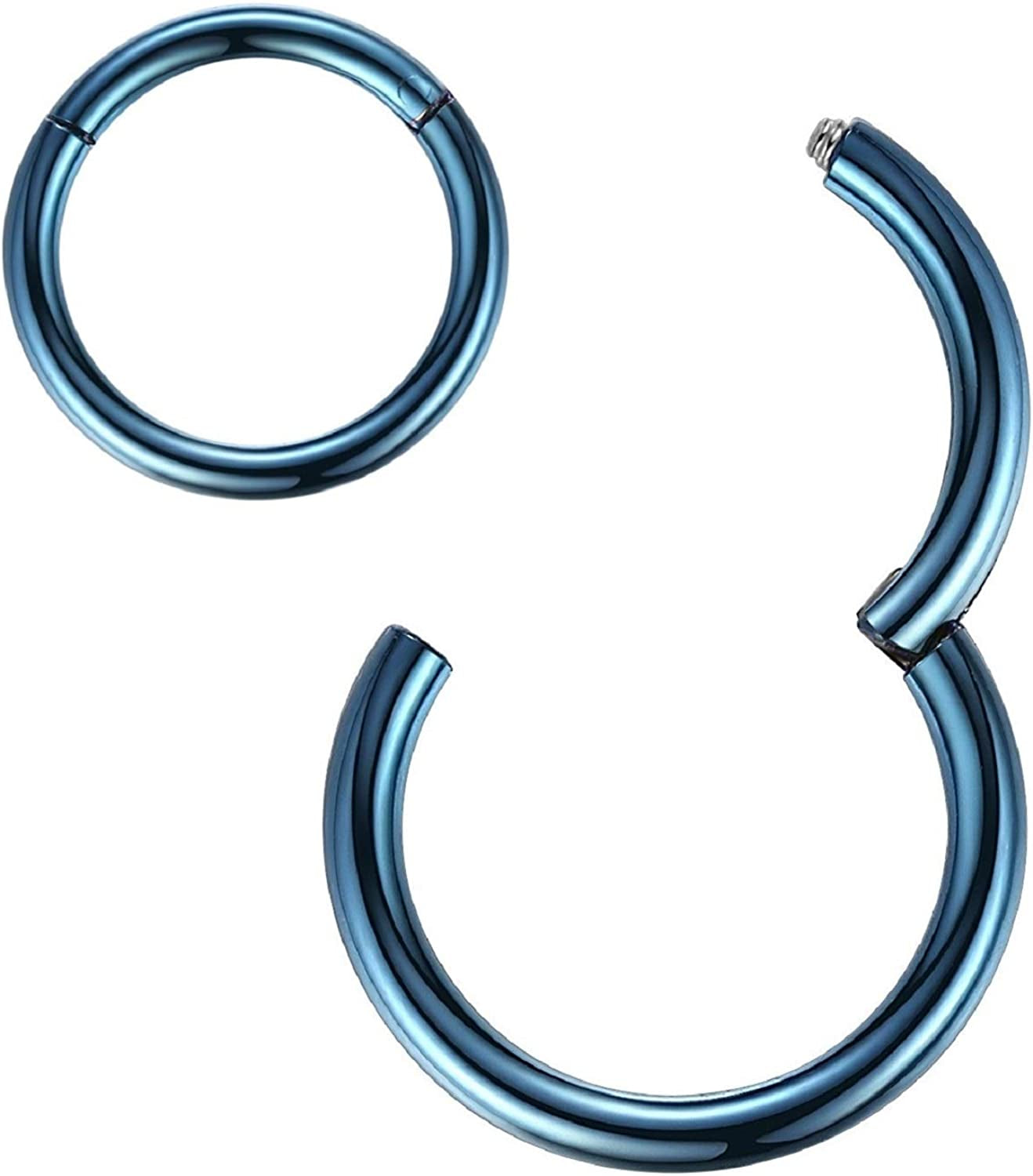 ORANGELOVE Hypoallergenic Nose Rings 20G 18G 16G 14G 12G 10G 8G 316L Surgical Steel Septum Jewelry Hinged Segment Ring Body Piercing Nose Hoop Lip Rings Nose Helix Cartilage Rook Earrings Apparel & Accessories > Jewelry > Rings ORANGELOVE 1pc 12g 16mm Blue