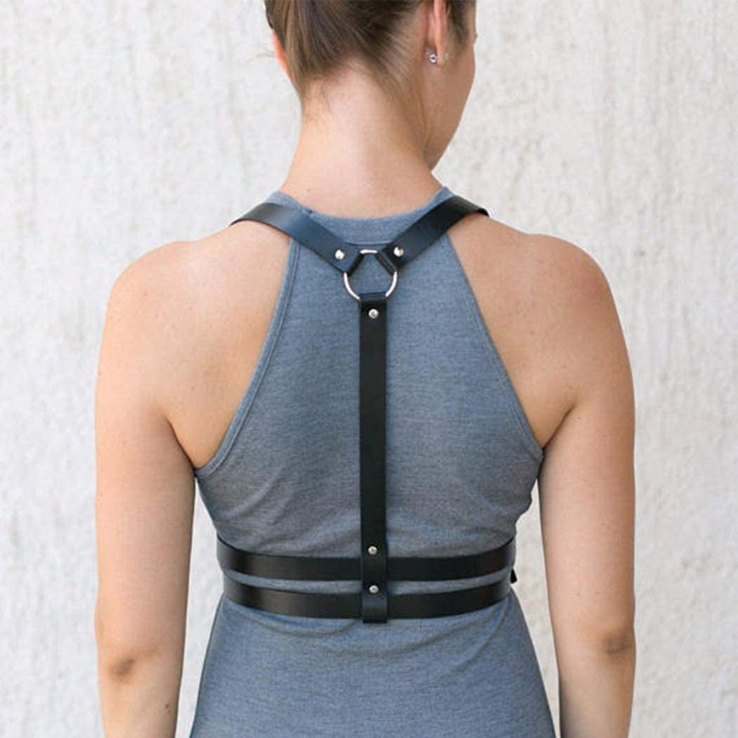 Bodiy Punk Waist Harness Belt Fashion Body Chain Black Goth Rave Adjustable Body Jewelry for Women and Girls Apparel & Accessories > Jewelry > Body Jewelry Bodiy