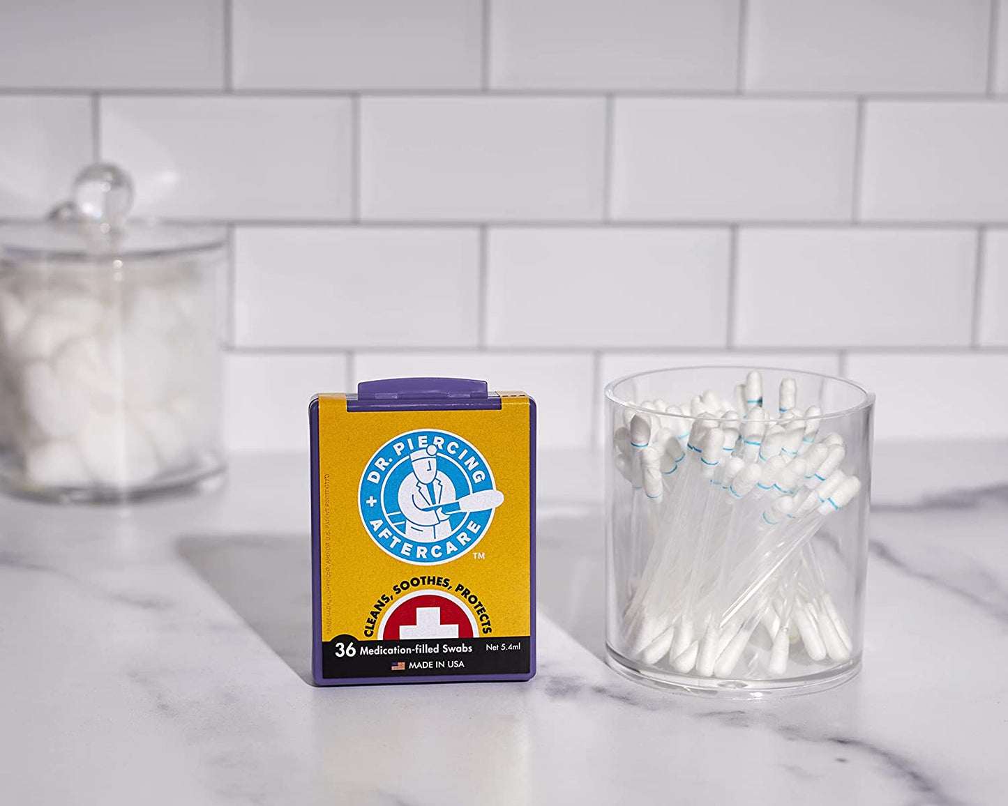 Dr. Piercing Aftercare Medicated Swabs Treat Ear, Nose, Belly, and Body Piercings - Gentle Saline Solution for Piercings - Cleaning Swab Helps Soothe & Hydrate Recovering Skin - 36 Swabs (1-Pack) Apparel & Accessories > Jewelry > Body Jewelry Dr. Piercing's Aftercare