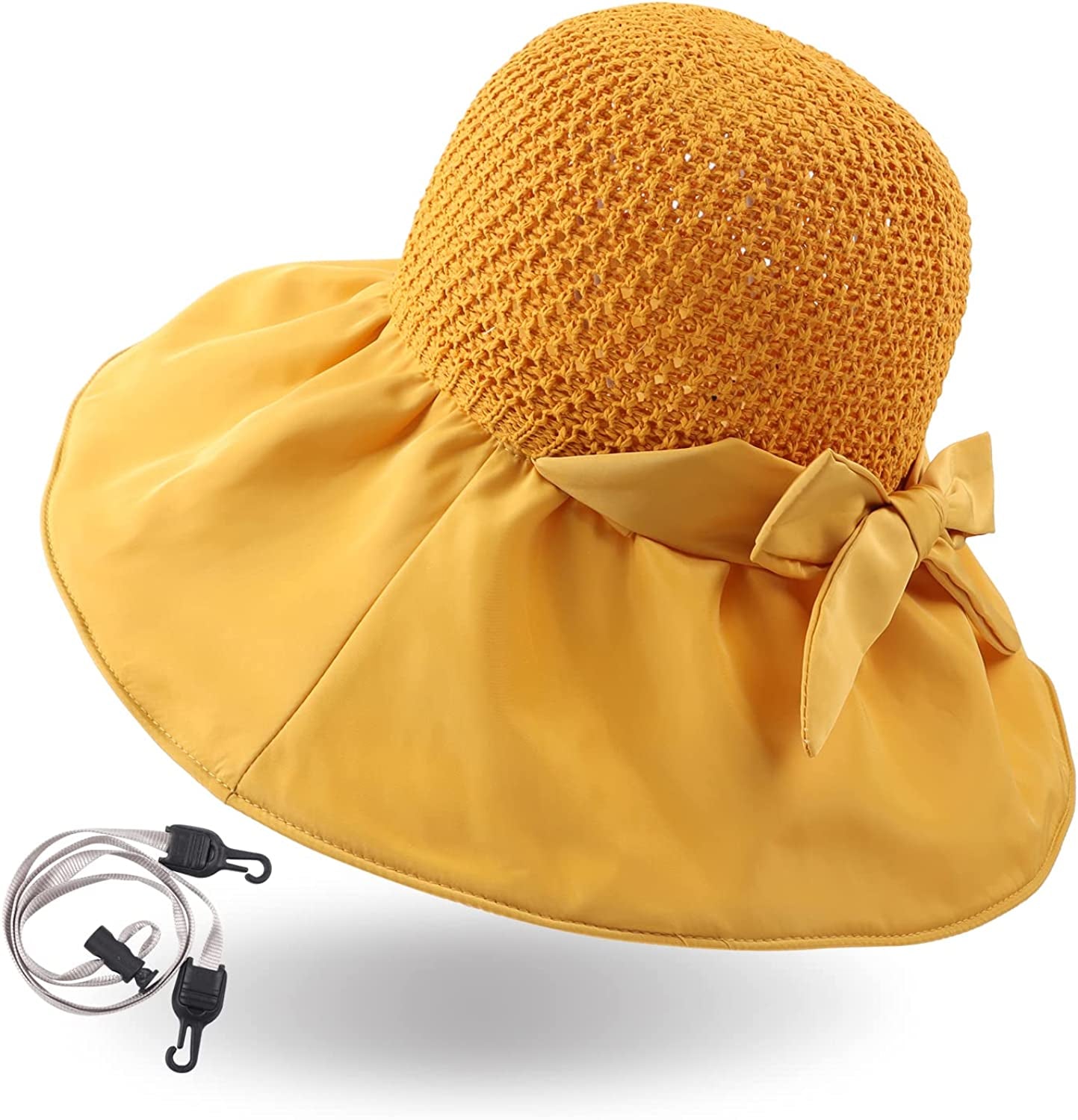 Women Wide Brim Hat Hollow Breathable Summer Bucket Hat Bow Lady’S Sun Cap for Travel Apparel & Accessories > Clothing Accessories > Hats Zsedrut Ginger Yellow 2