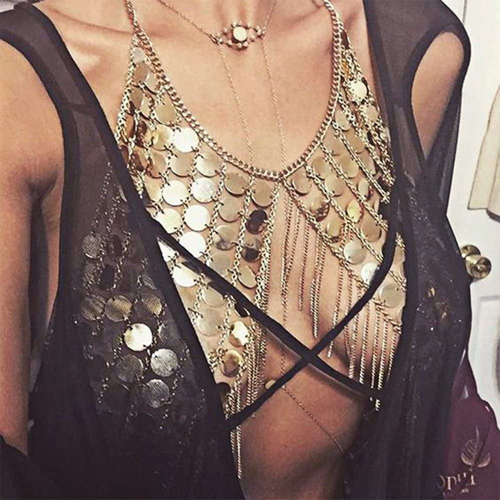 DOTASI Women'S Sexy Halter Backless Tank Top Bra Body Chain Necklace Tassels Party Apparel & Accessories > Jewelry > Body Jewelry DOTASI