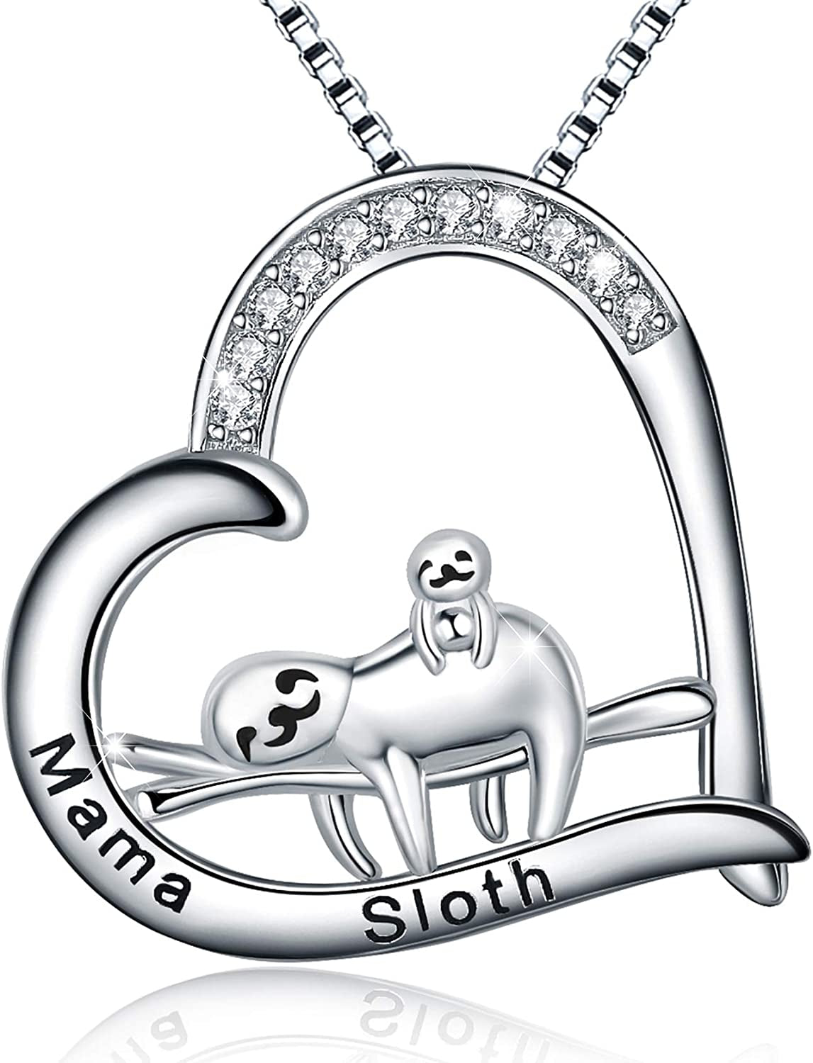 MUATOGIML 925 Sterling Silver Mom Necklace Love Heart Pendant Mama Bear Panda Elephant Sloth Animal Necklaces Mother Son Daughter Jewelry Gifts for Women Mum Family Apparel & Accessories > Jewelry > Anklets MUATOGIML JEWELRY Mama sloth necklace