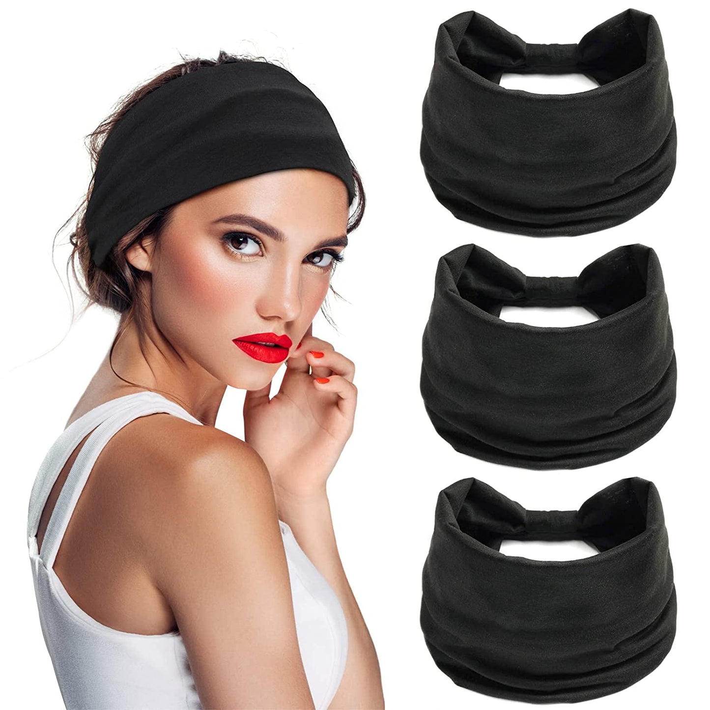 S&N Remille 3 Pack Wide Boho Headbands for Women and Girls, Elastic Turban Head Wrap Non-Slip Hair Bands for Sport Yoga and Running Headband Apparel & Accessories > Clothing Accessories > Bandanas & Headties S&N Remille Set-10