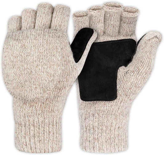 Fingerless Winter Gloves Convertible Wool Mittens for Men & Women - Warm Thermal Knit Flip Top Snow Glove for Cold Weather Apparel & Accessories > Clothing Accessories > Gloves & Mittens OutdoorEssentials