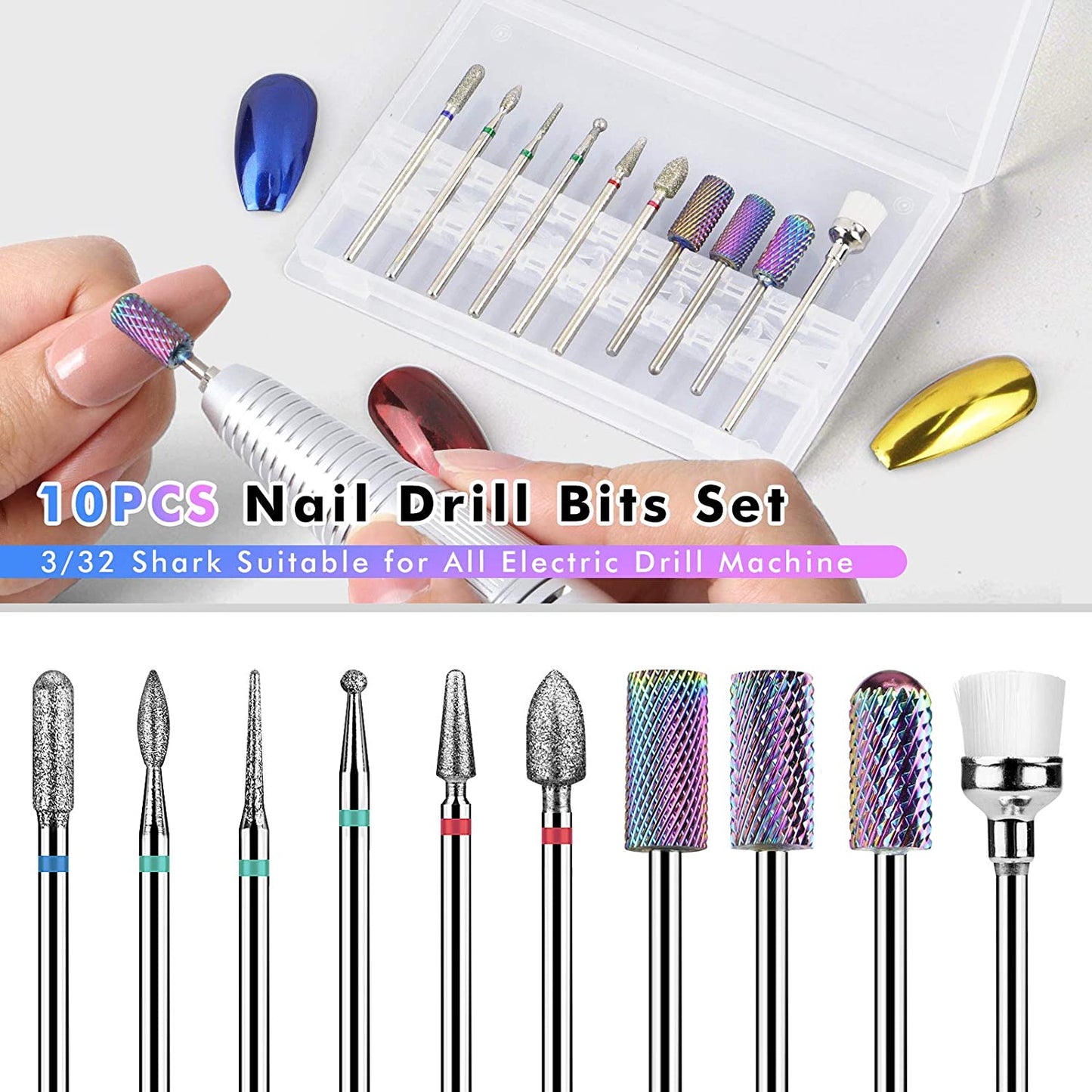 INFELING Nail Drill Bits Set - Nail Bits for Nail Drill, Efile Nail Drill Bits for Acrylic Nails 10Pcs 3/32 Inch Nail Bits for Remove Acrylic Gel Nails Cuticle Manicure Pedicure Tools Health & Beauty > Personal Care > Cosmetics > Cosmetic Tools > Nail Tools INFELING