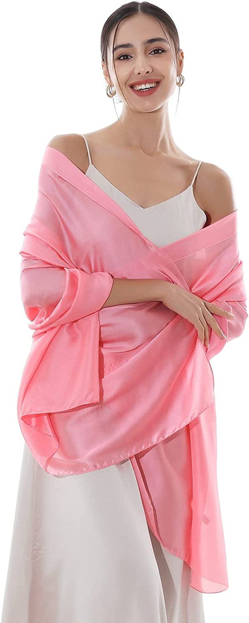 RIIQIICHY Pashmina Shawls Wraps for Women Evening Dresses like Chiffon Silk Scarf for Weddings Apparel & Accessories > Clothing Accessories > Scarves & Shawls RIIQIICHY Coral-1