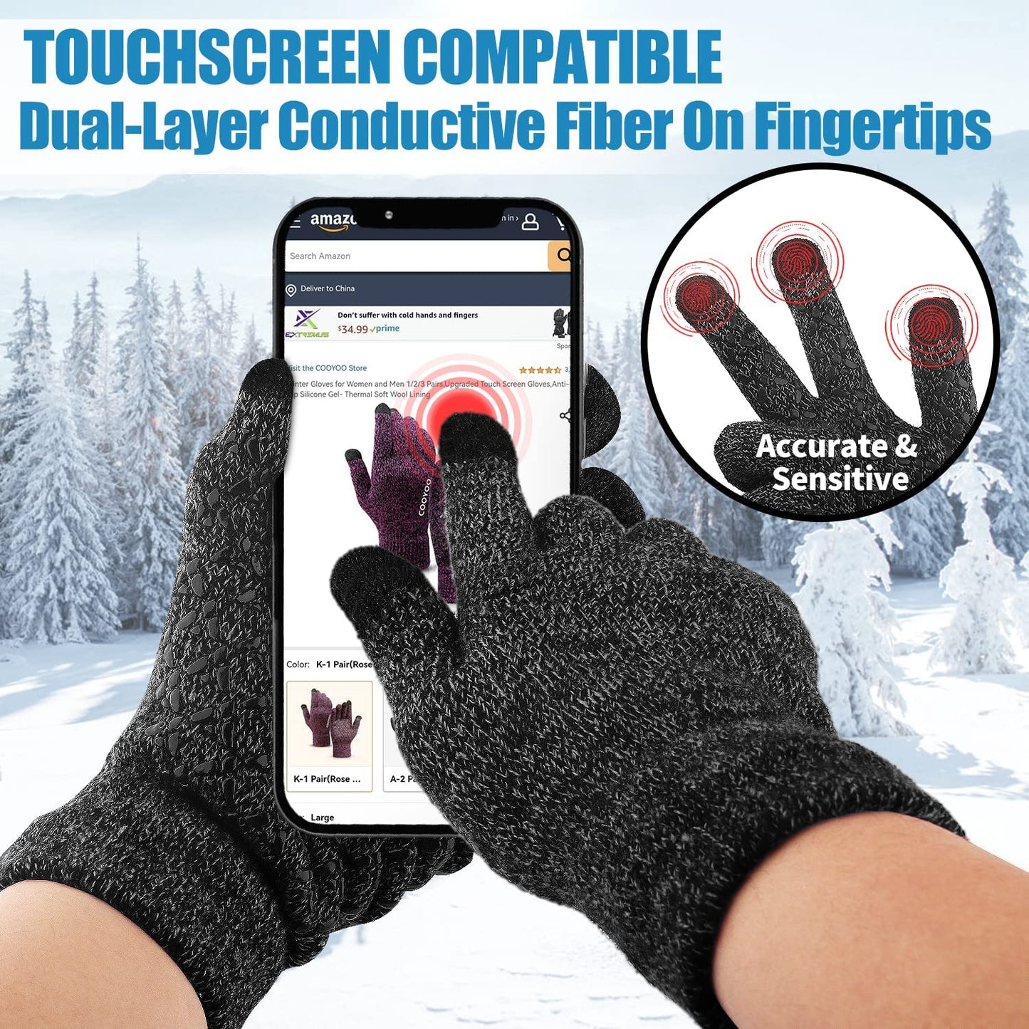 Winter Gloves for Women and Men 1/2/3 Pairs,Upgraded Touch Screen Gloves,Anti-Slip Silicone Gel- Thermal Soft Wool Lining Apparel & Accessories > Clothing Accessories > Gloves & Mittens COOYOO