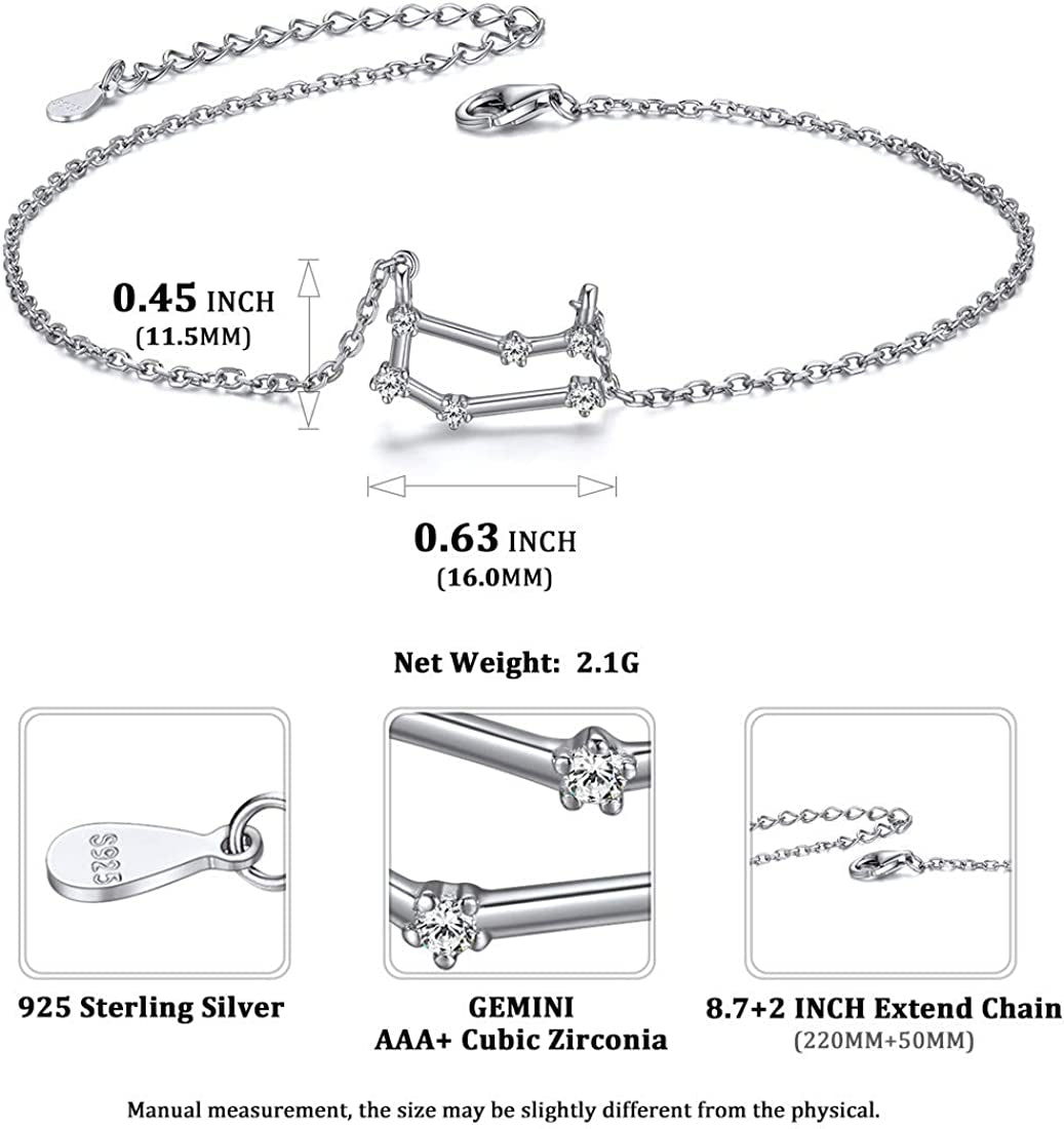 Chicsilver 12 Constellation Zodiac Anklet for Women Girls Sterling Silver Cubic Zirconia Horoscope Ankle Bracelets, 8"-10" Adjustable(With Gift Box) Apparel & Accessories > Jewelry > Anklets ChicSilver Jewelry