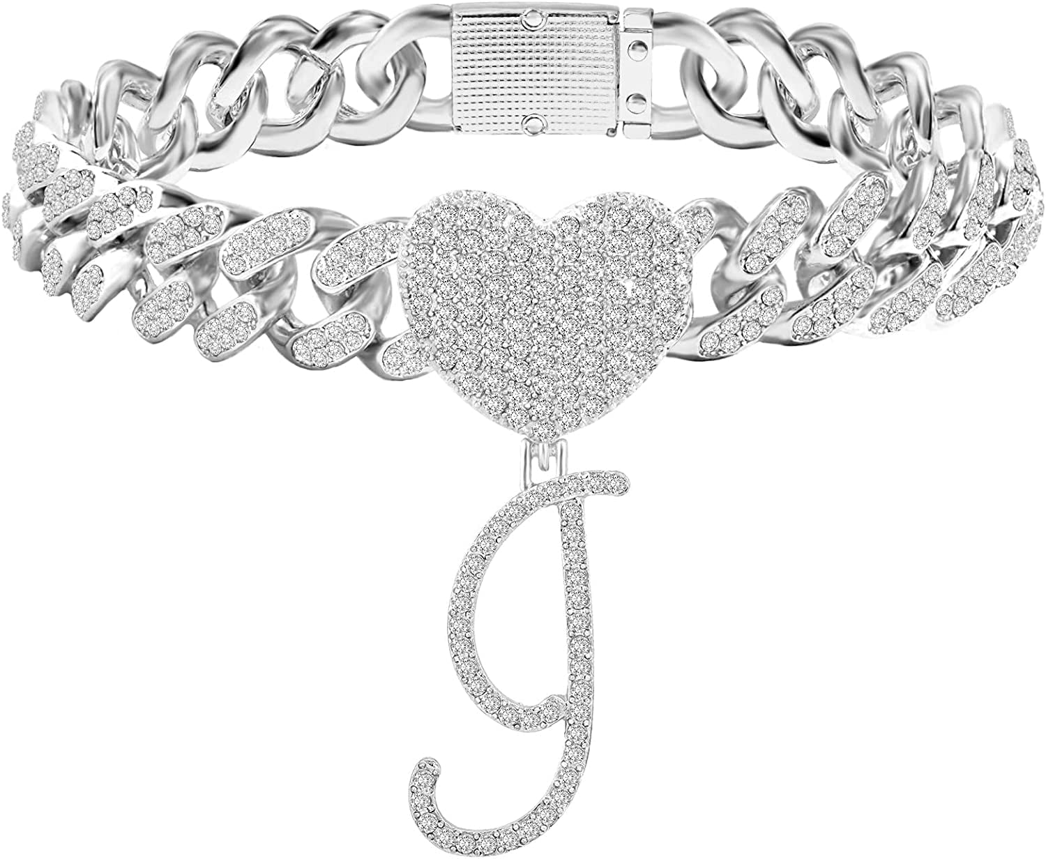 KKJTDS 13Mm Silver Cuban Link Anklets for Women Cursive Pendant Miami Cuban Link Chain Ankle Bracelets for Women Hip Hop Iced Out Letter Chain Anklet Apparel & Accessories > Jewelry > Anklets KKJTDS I